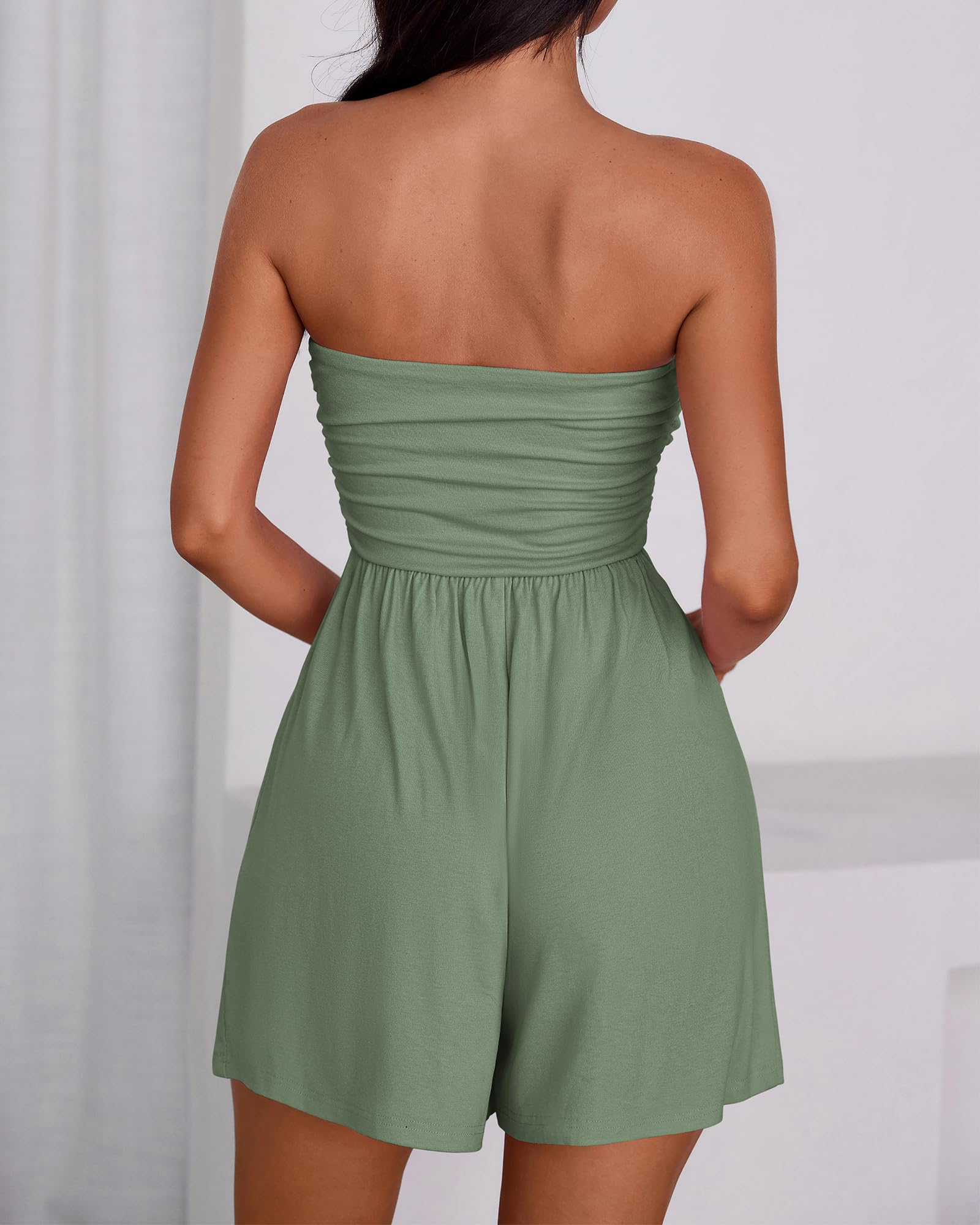 BTFBM Womens Romper Spring Summer Strapless Tube Tops Beach Vacation Clothes Boho Loose Shorts Jumpsuits Pockets