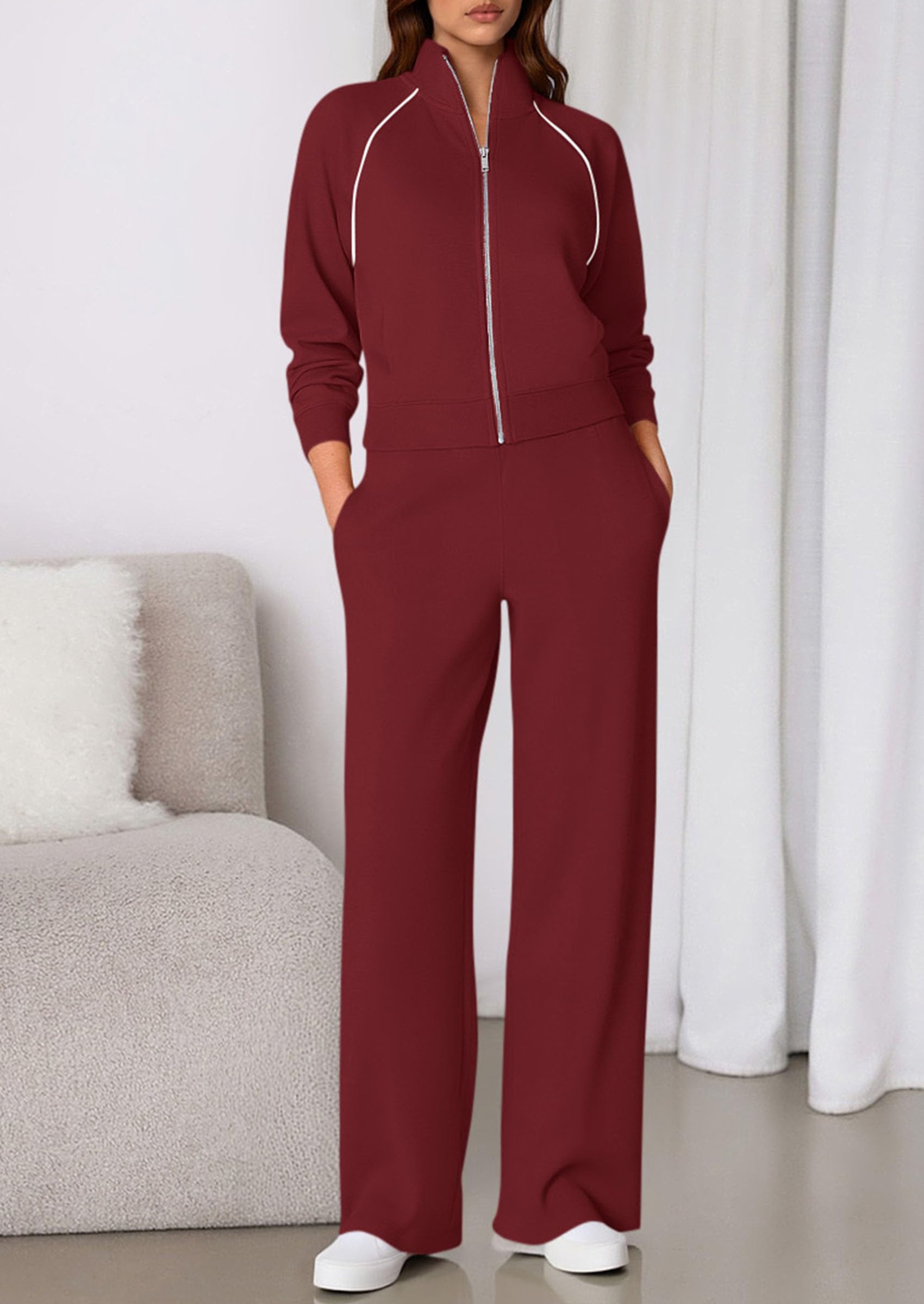 PRETTYGARDEN Womens 2 Piece Outfits Sweatsuits Fall Full Zip Sweatshirts Workout Pants Matching Lounge Sets Tracksuits