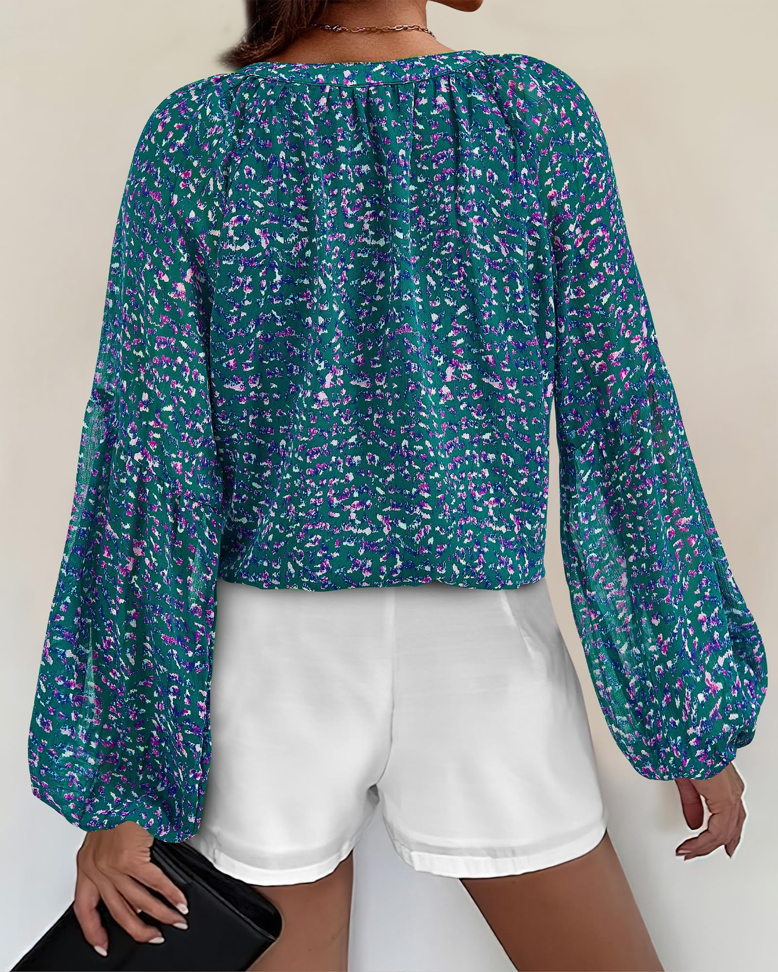 FreshPretty Blouses for Women Floral Boho Tops V Neck Lightweight Long Sleeve Shirts Fall Dressy Casual Vacation Outfits