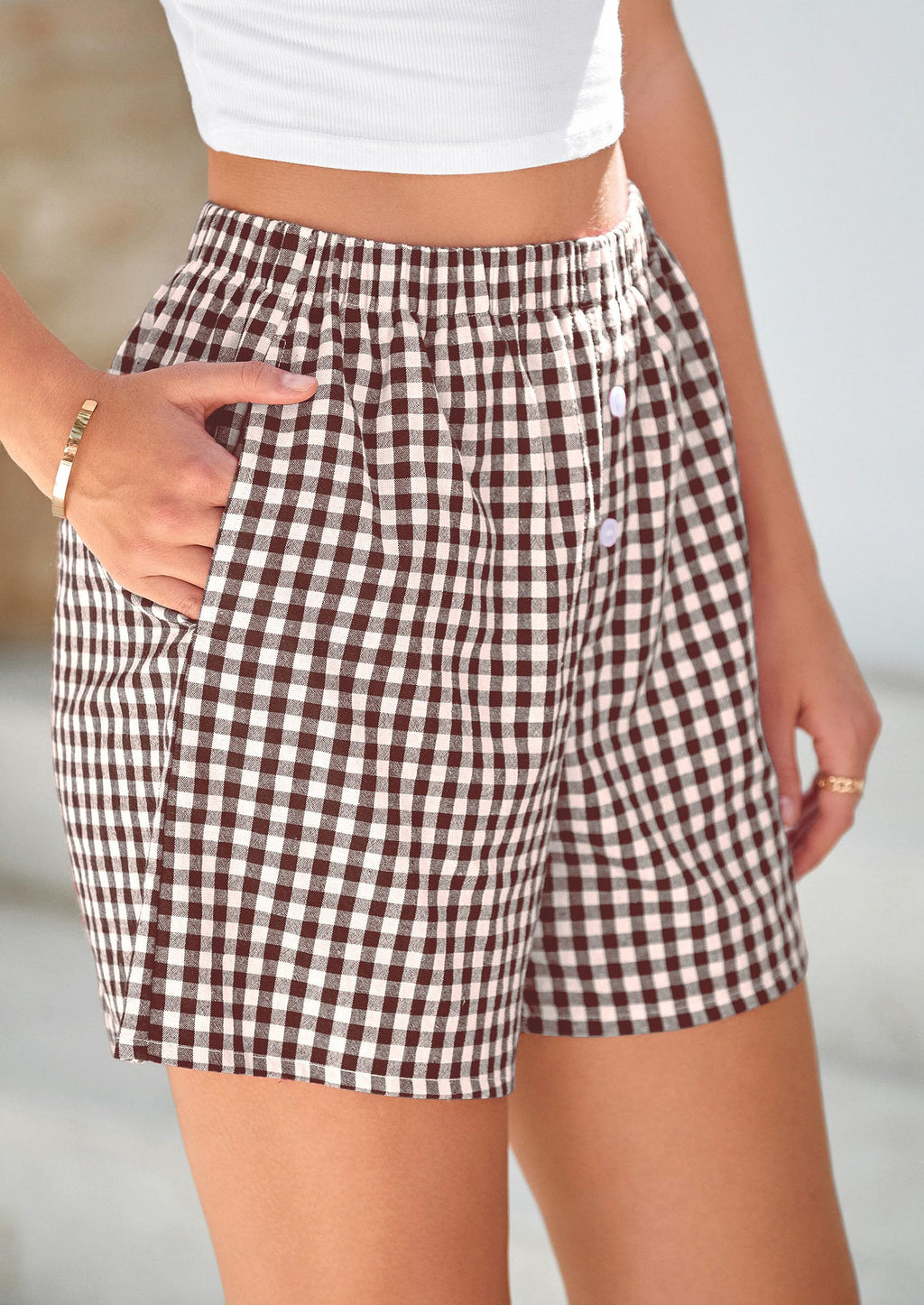 PRETTYGARDEN Womens Shorts Boxers Summer Gingham Pajama Lounge Sleep Y2K Plaid Pj Shorts Beach Bottoms
