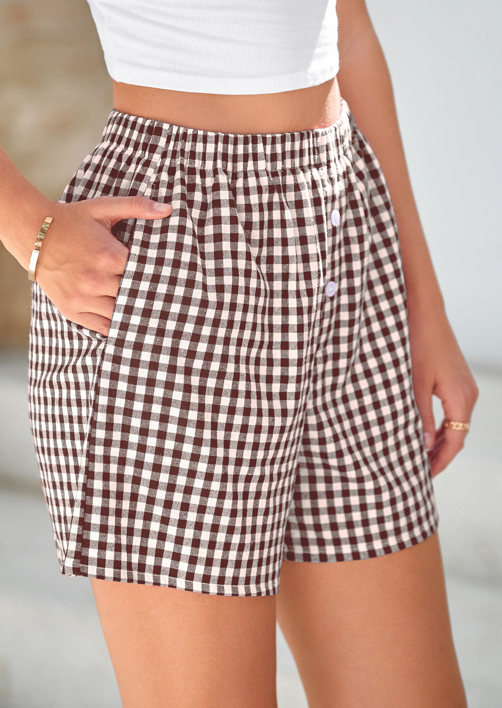 PRETTYGARDEN Womens Shorts Boxers Summer Gingham Pajama Lounge Sleep Y2K Plaid Pj Shorts Beach Bottoms