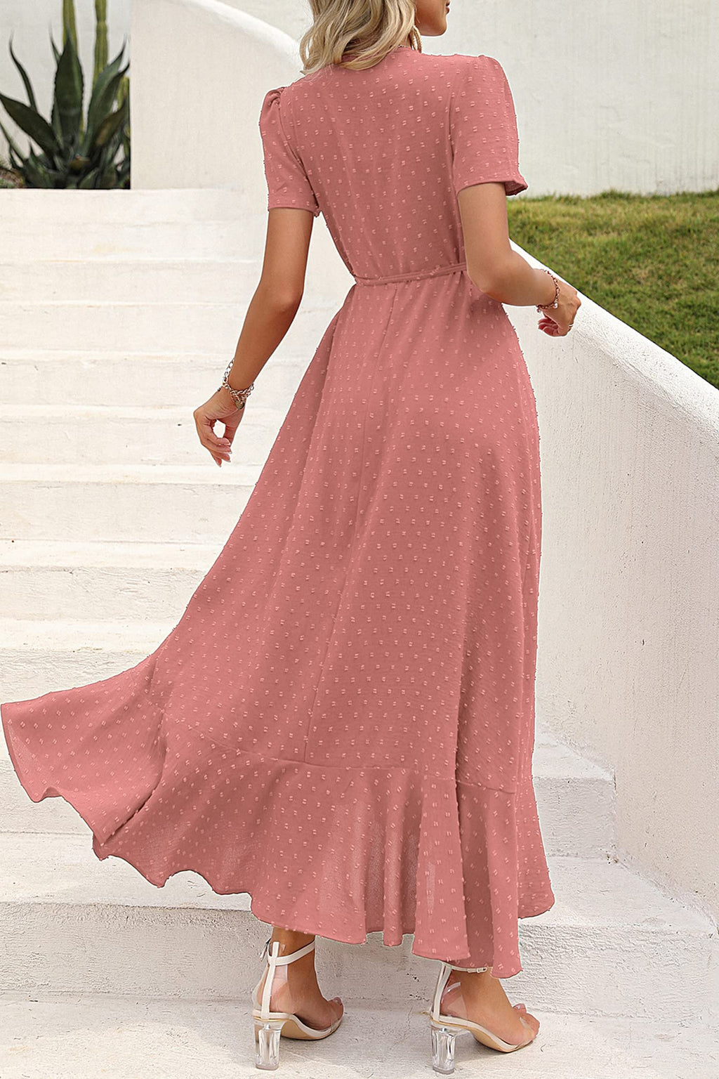PRETTYGARDEN Women's Boho Floral Maxi Dress Summer Short Sleeve Wrap V Neck Long Flowy Beach Vacation Wedding Guest Dresses