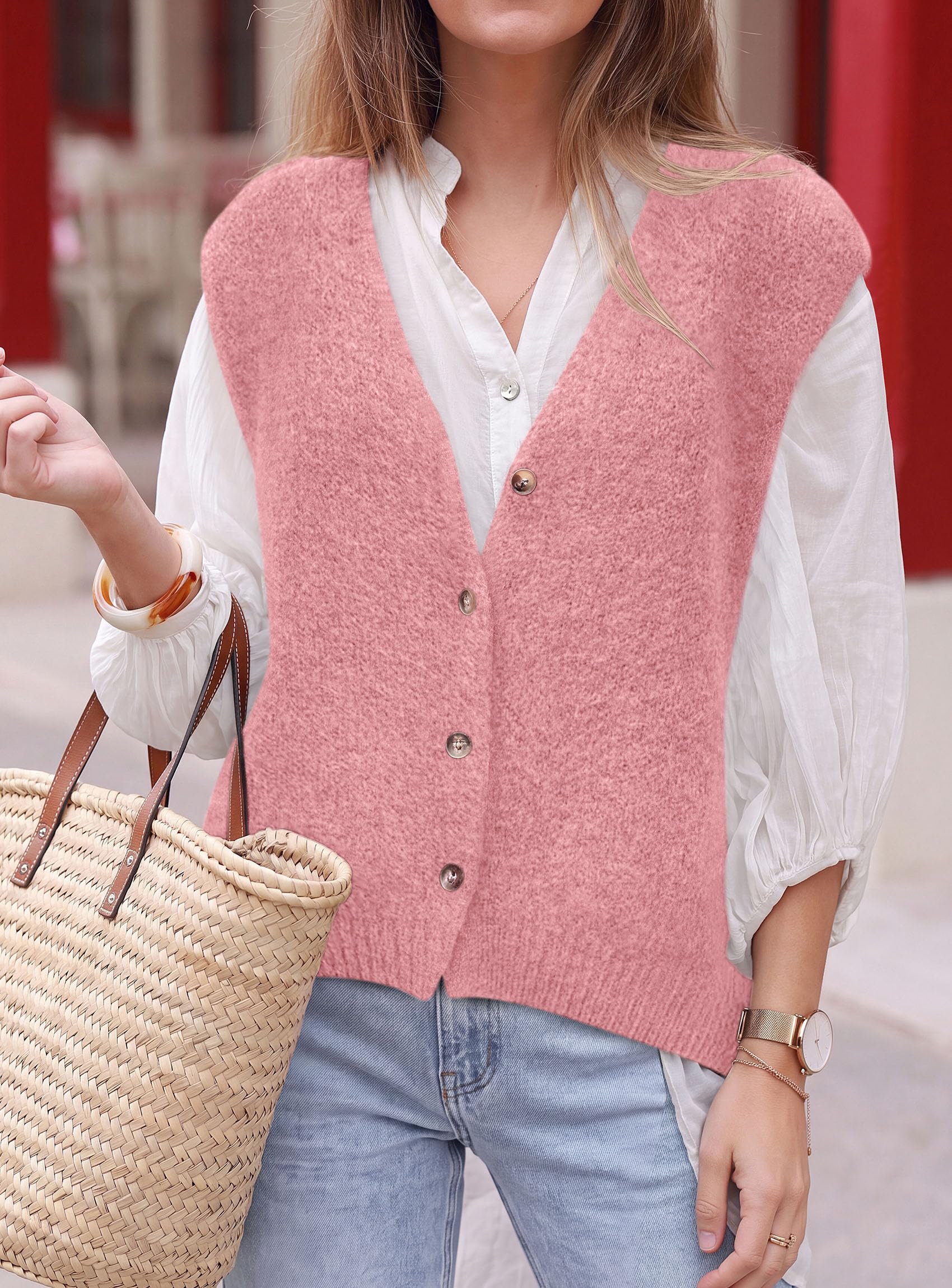 PRETTYGARDEN Womens Fall Sleeveless Button Down Sweater Vest | Soft Knit Fabric, Fashion Deep V Neck, Casual Loose Fit Sweater, Going Out Outfits, 2026 Trendy Winter Clothes