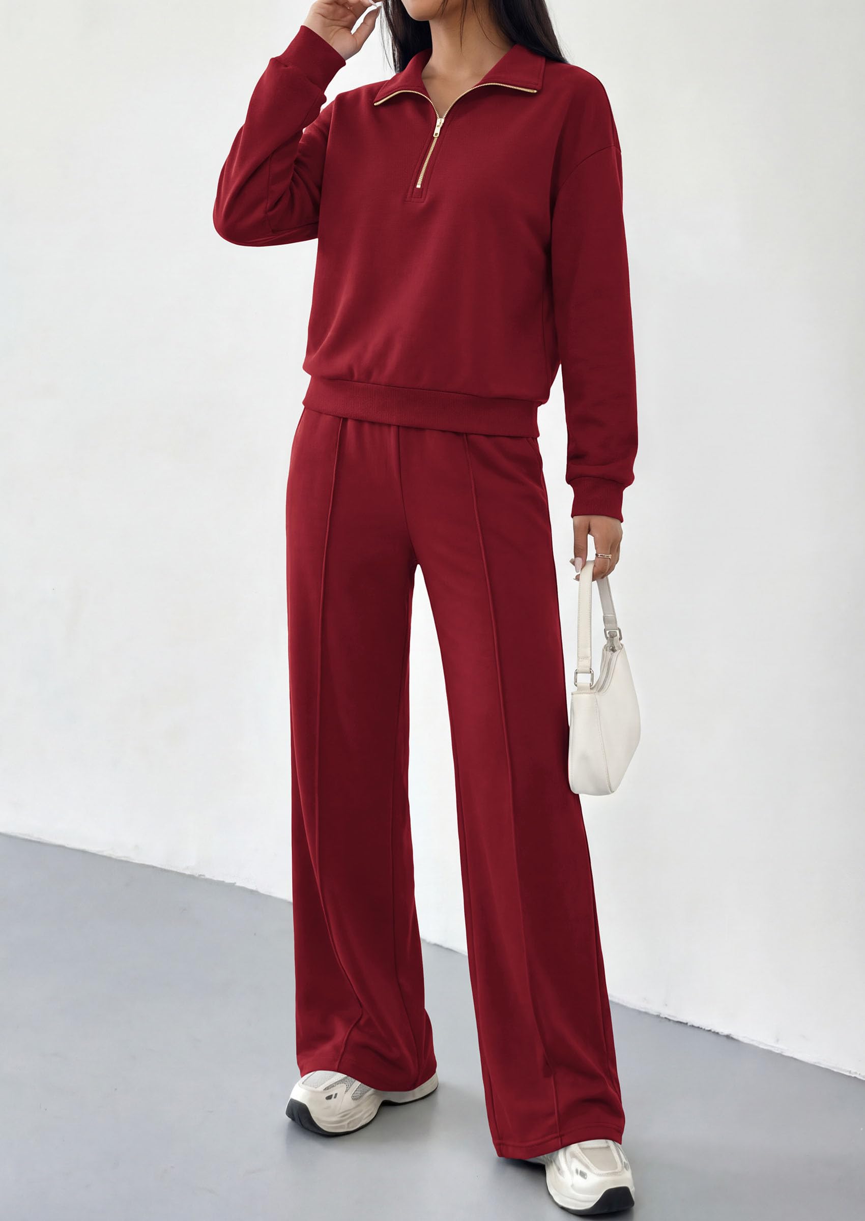 PRETTYGARDEN Women's Lounge Sets 2 Piece Outfits Sweatsuits | Half Zip Pullover Sweatshirts, Wide Leg Pants Pockets, Matching Workout Tracksuits, Airport Travel Resort Wear, Fall Clothes