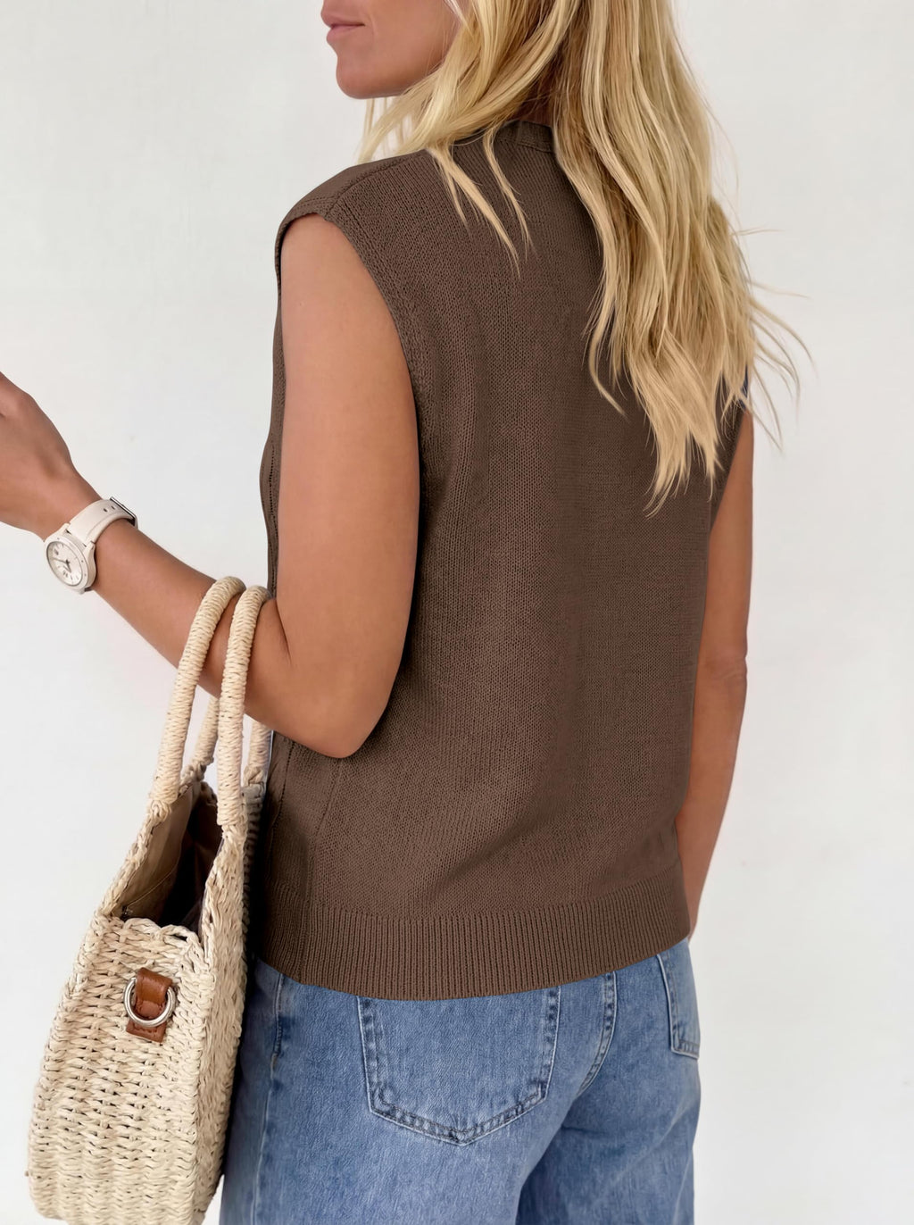 BTFBM Vest Tops for Women Summer V Neck Button Loose Lightweight Cardigan Knit Cap Sleeve Sweater Vests Fashion Clothing