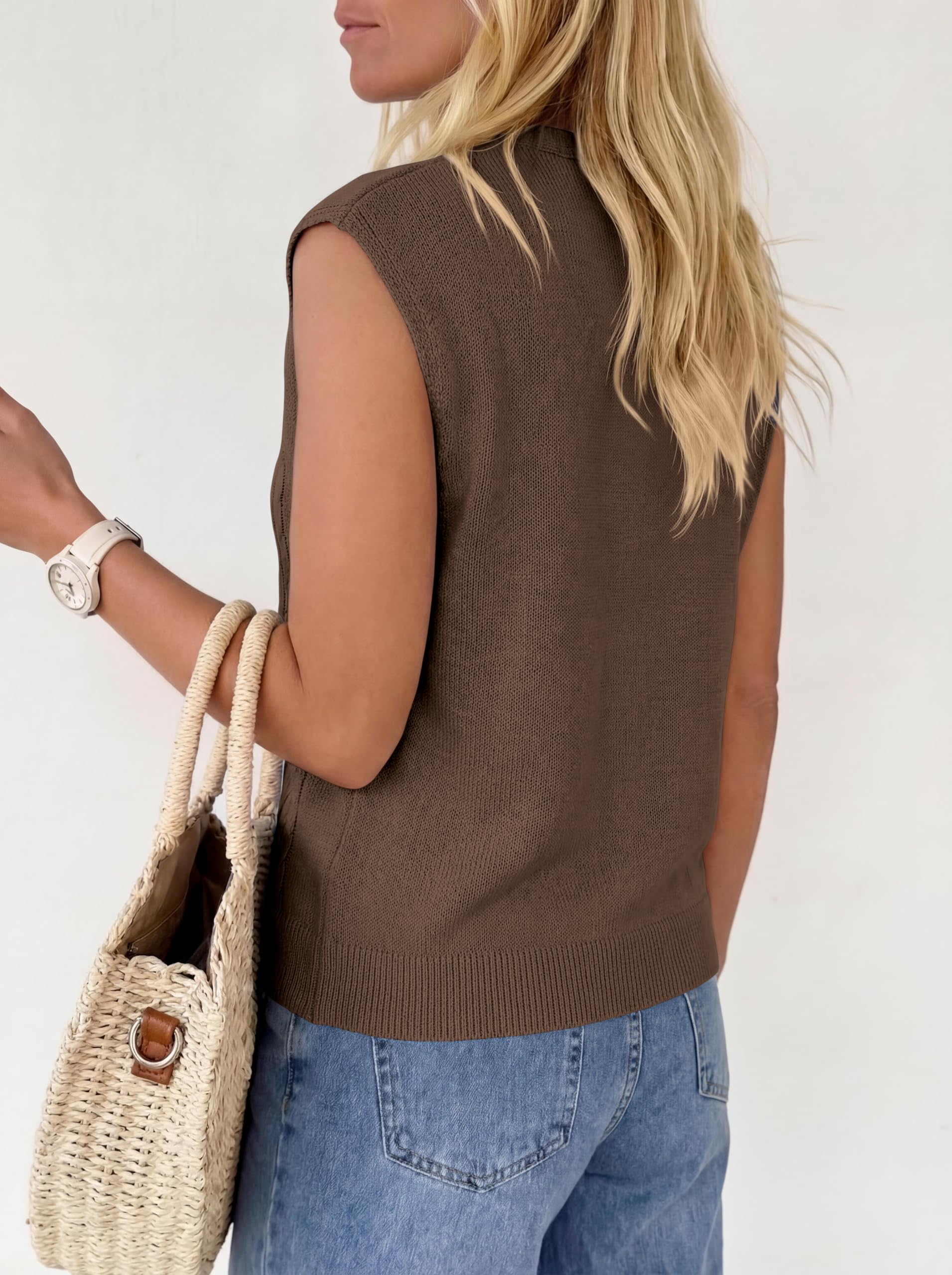 BTFBM Vest Tops for Women Summer V Neck Button Loose Lightweight Cardigan Knit Cap Sleeve Sweater Vests Fashion Clothing