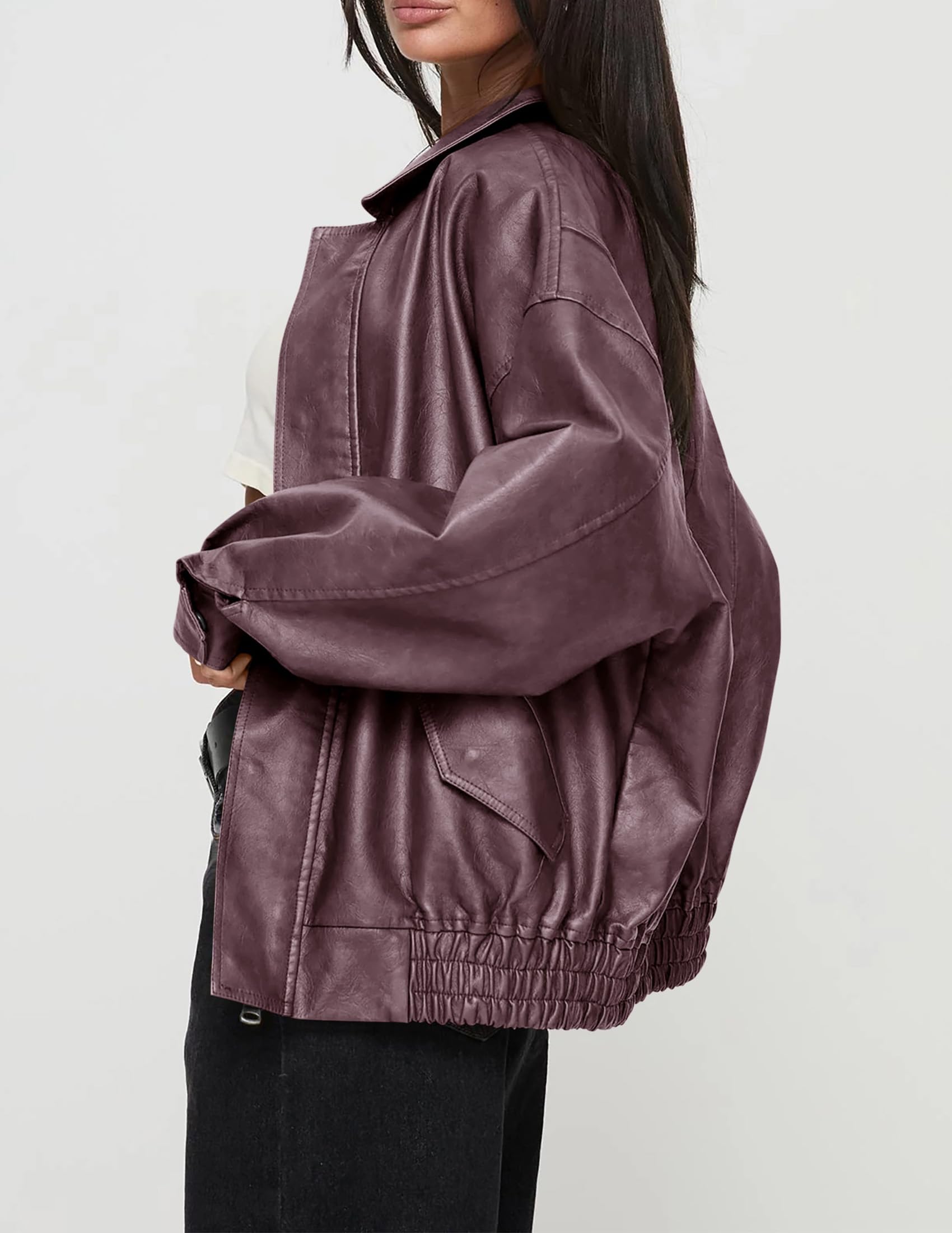 PRETTYGARDEN Women's Faux Leather Motorcycle Jacket Trendy Fall Spring Clothes Oversized Zip Up Winter Coat Outerwear