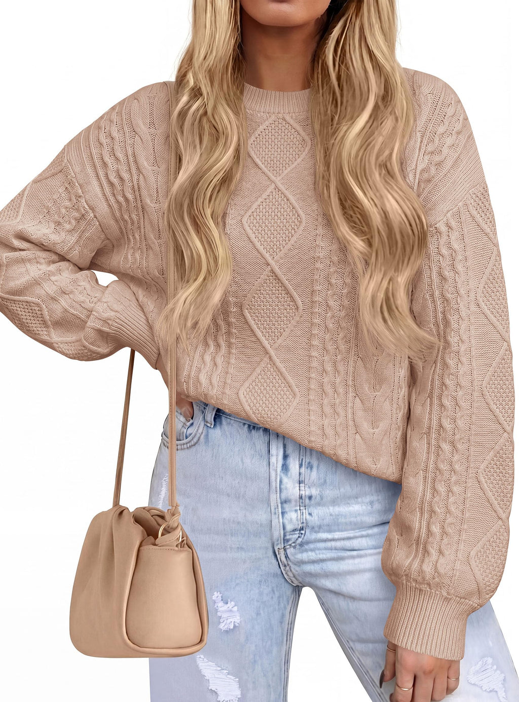 PRETTYGARDEN Women's Crewneck Cable Knit Sweater Pullover Tops Soft Luxury,Long Sleeve Sweaters,Chunky Texture,Fall Outfits,Warm Layering,Daily Wear,Work Holiday,Winter Going out Top