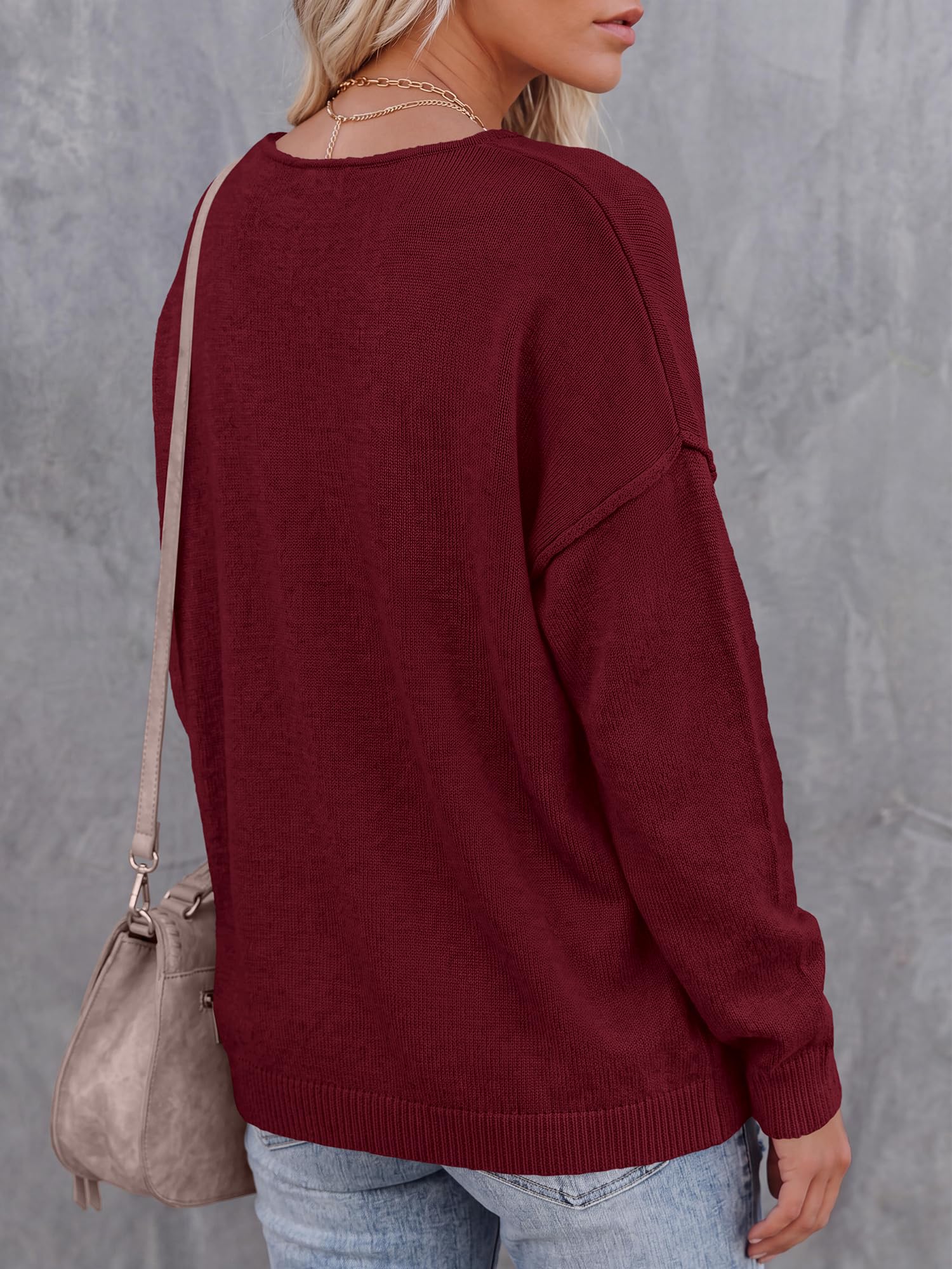 BTFBM Women's Loose Knitted Casual Sweaters | V Neck,Long Sleeve Sweater,Slouchy Pullover Tops,Fall Winter Clothes