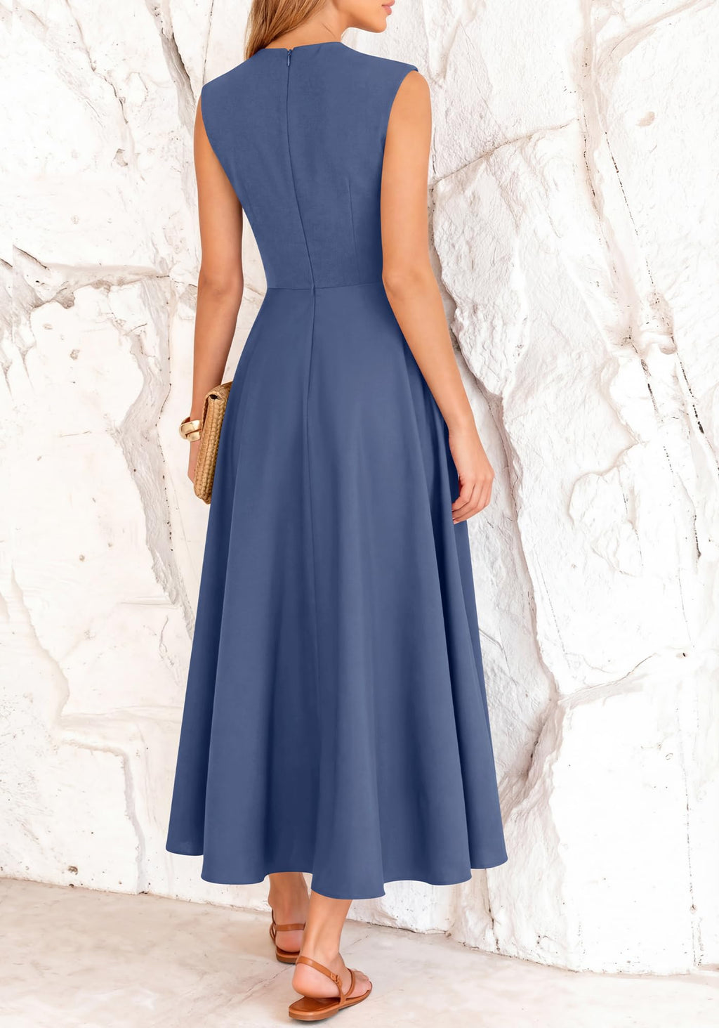 BTFBM Summer Dresses for Women Mock Neck Sleeveless High Waist Flowy Aline Maxi Spring Wedding Guest Dress Cocktail