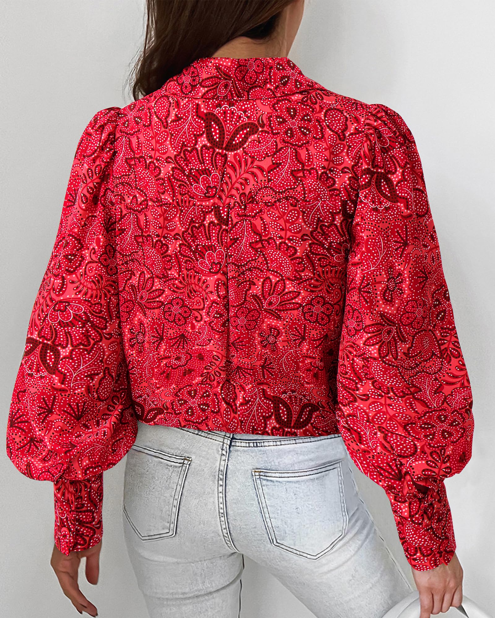 BTFBM Women Fashion Button Down Shirts V Neck Boho Printed Long Sleeve Blouses Dressy Casual Spring Fall Tops