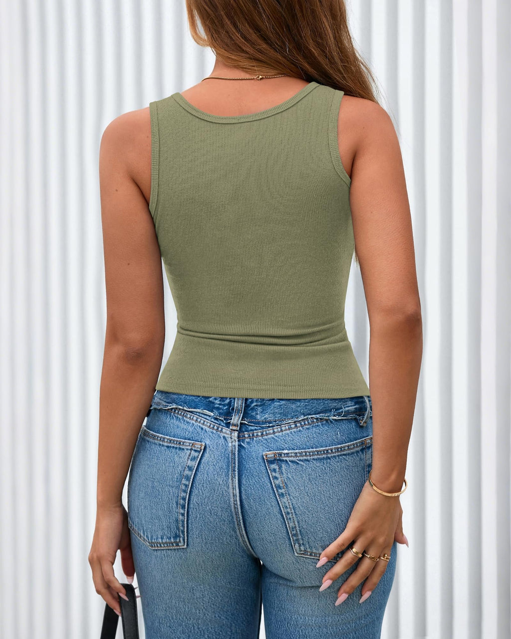 BTFBM Spring Tops for Women Summer Scoop Neck Ribbed Henley Button Sleeveless Casual Basic Tank Top Clothes Outfits
