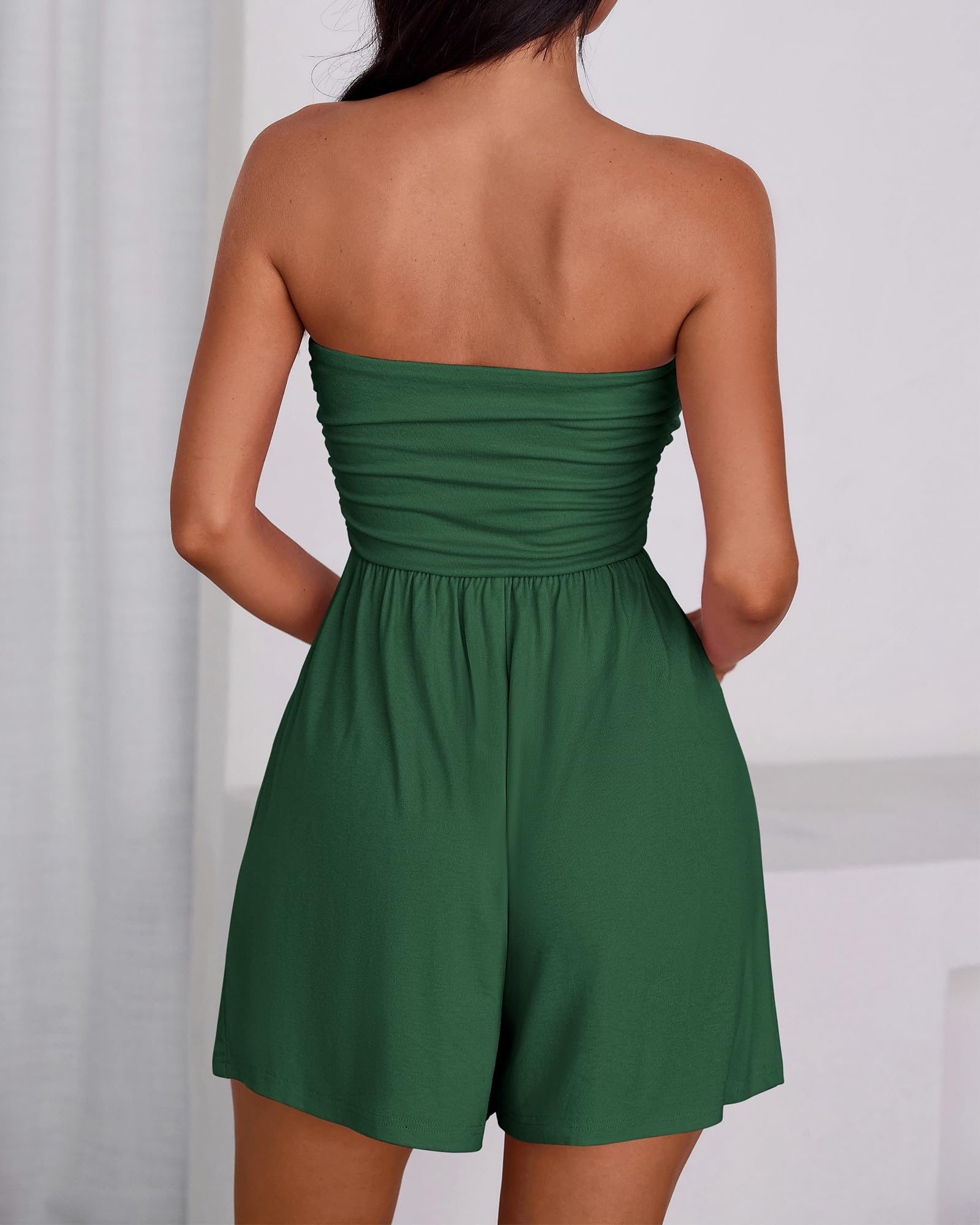 BTFBM Womens Romper Spring Summer Strapless Tube Tops Beach Vacation Clothes Boho Loose Shorts Jumpsuits Pockets
