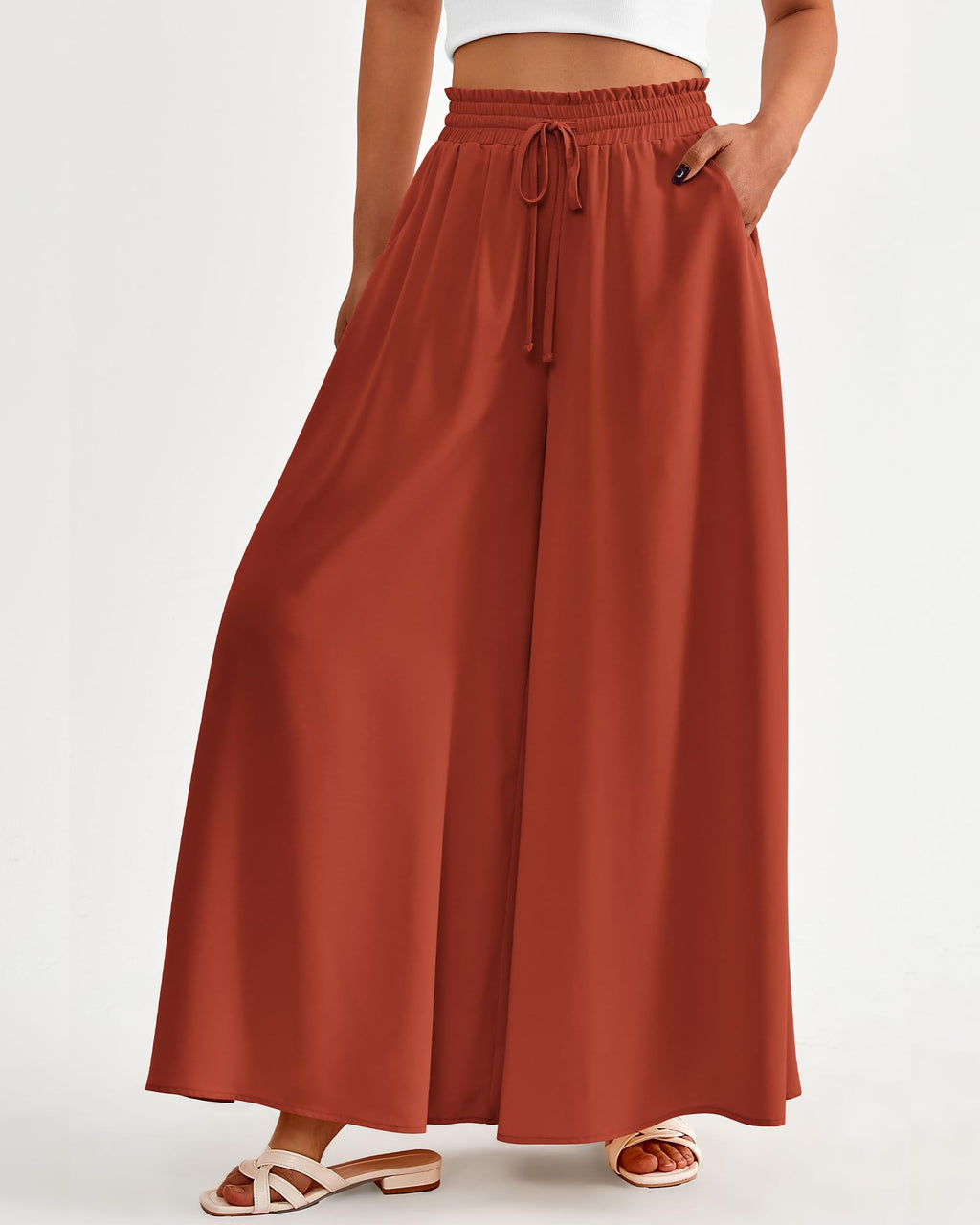 BTFBM Women Casual High Waist Wide Leg Pants Spring Summer Long Palazzo Pants Pocket Lounge Beach Vacation Clothes