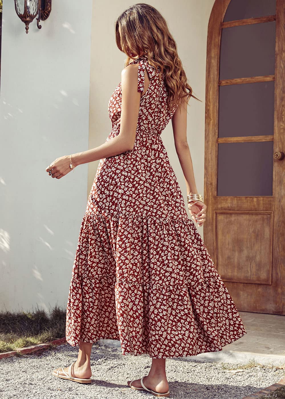 PRETTYGARDEN Women's Summer Floral One Shoulder Maxi Dress Knot Ruffle Boho Beach Vacation Wedding Guest Long Sun Dresses