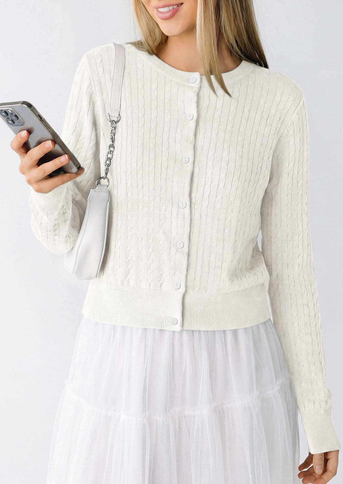 PRETTYGARDEN Women Lightweight Button Up Cardigan Sweaters | Soft Stretchy, Cozy Cable Knit, Long Sleeve Crew Neck, Trendy Cardigans, Cute Casual Outfits, Early Fall Fashion Clothing