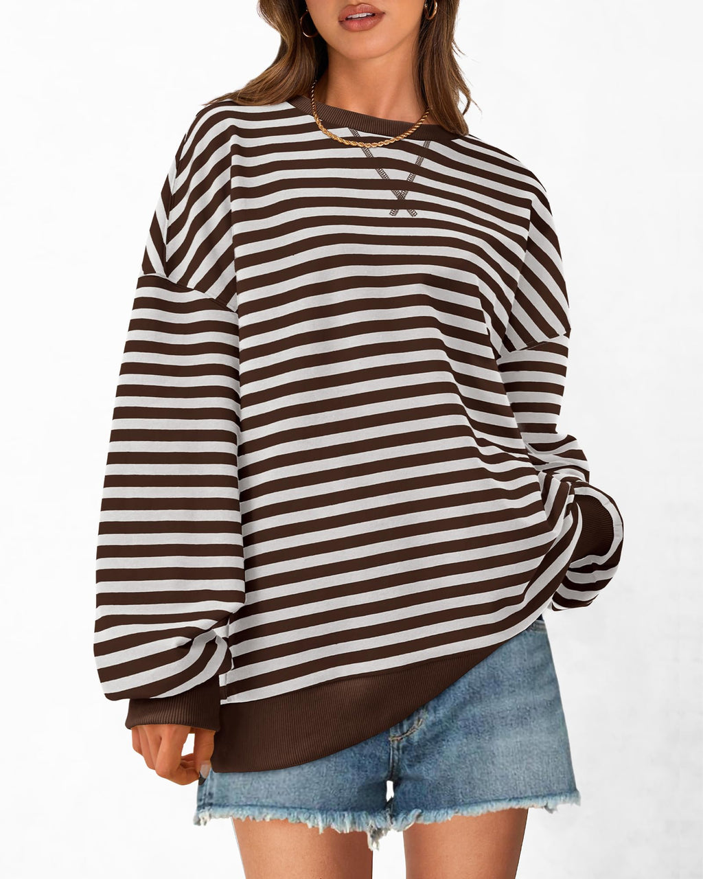 BTFBM Sweatshirt For Women Summer Crewneck Long Sleeve Oversized Striped Pullover Tops Y2K Clothes Workout Shirt