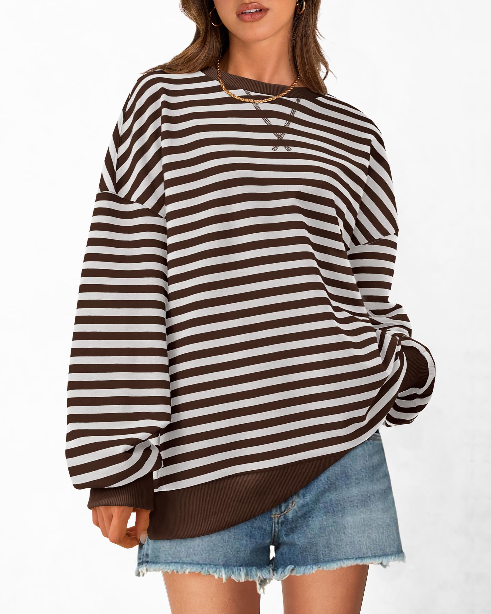 BTFBM Sweatshirt For Women Summer Crewneck Long Sleeve Oversized Striped Pullover Tops Y2K Clothes Workout Shirt