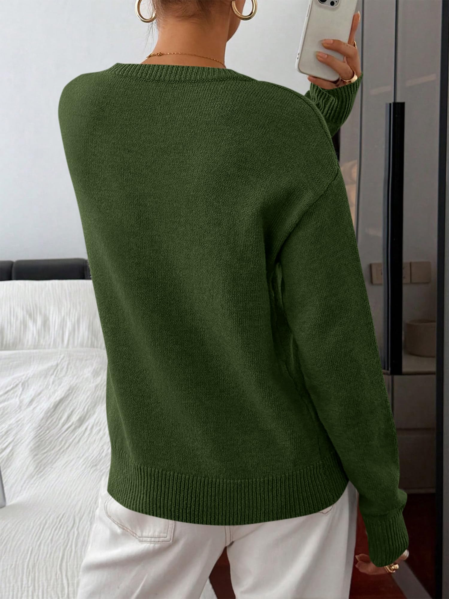 BTFBM Women Long Sleeve Crew Neck Sweaters Tops, 2 in1 Knitted Pullover, Deco Buttons, Oversized, Stretchy, Vacation, Business Casual Outfits, Fall Winter Trendy