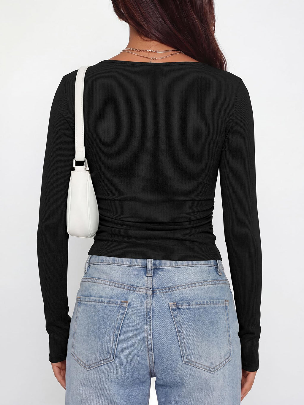 BTFBM Womens Long Sleeve T Shirts Spring Clothes Ribbed Slim Fit Boat Neck Casual Going Out Tops Workout Outfits