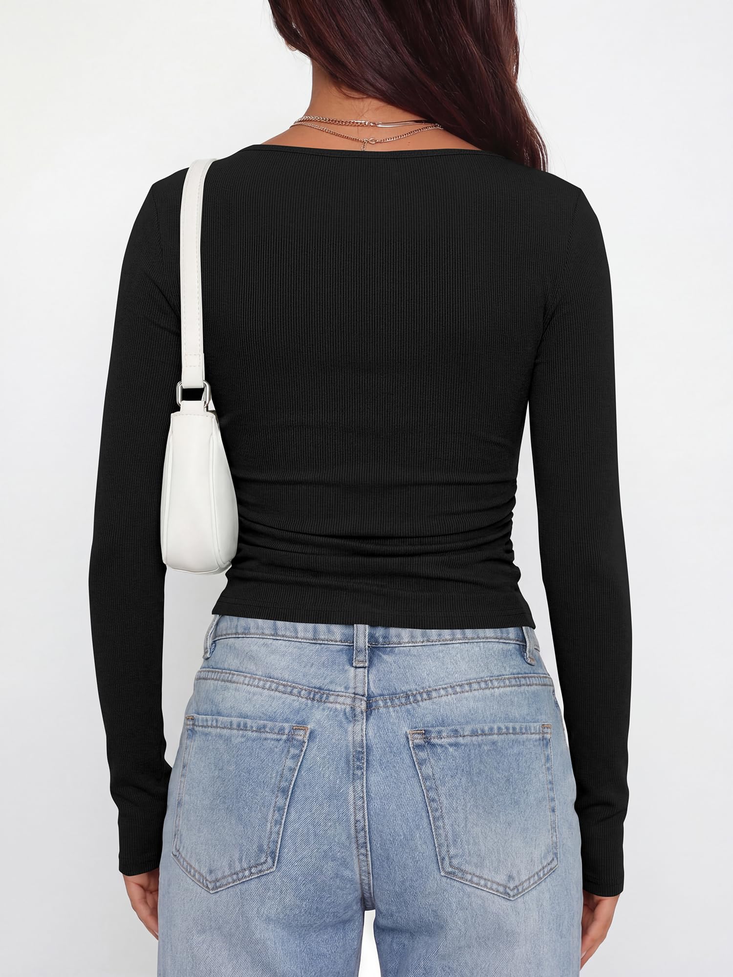 BTFBM Womens Long Sleeve T Shirts Spring Clothes Ribbed Slim Fit Boat Neck Casual Going Out Tops Workout Outfits