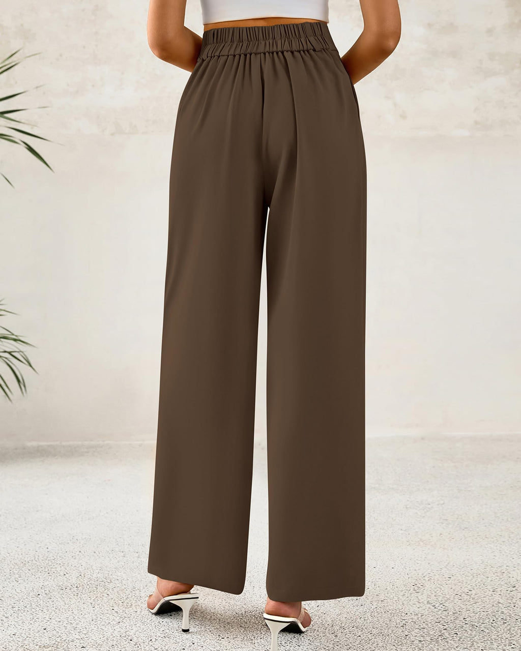 BTFBM Women Wide Leg Dress Pants High Waisted Button Pleated Business Casual Trousers Office Work Palazzo Pants