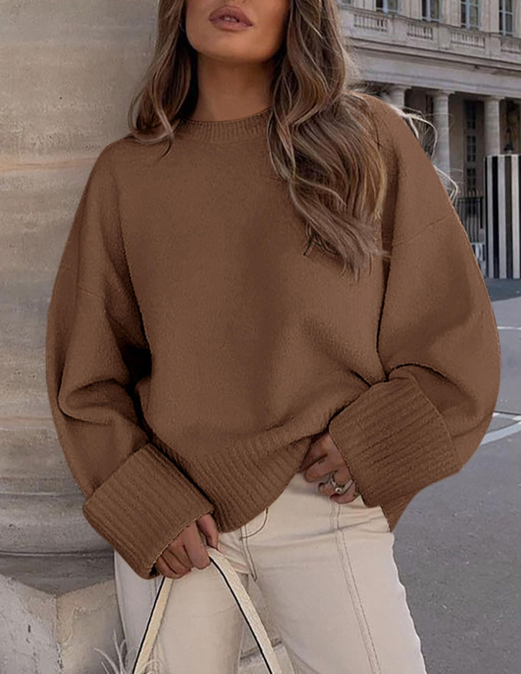 PRETTYGARDEN Women's Fall Oversized Sweaters Casual Crewneck Pullover Long Sleeve Fuzzy Chunky Knit Tops Blouse