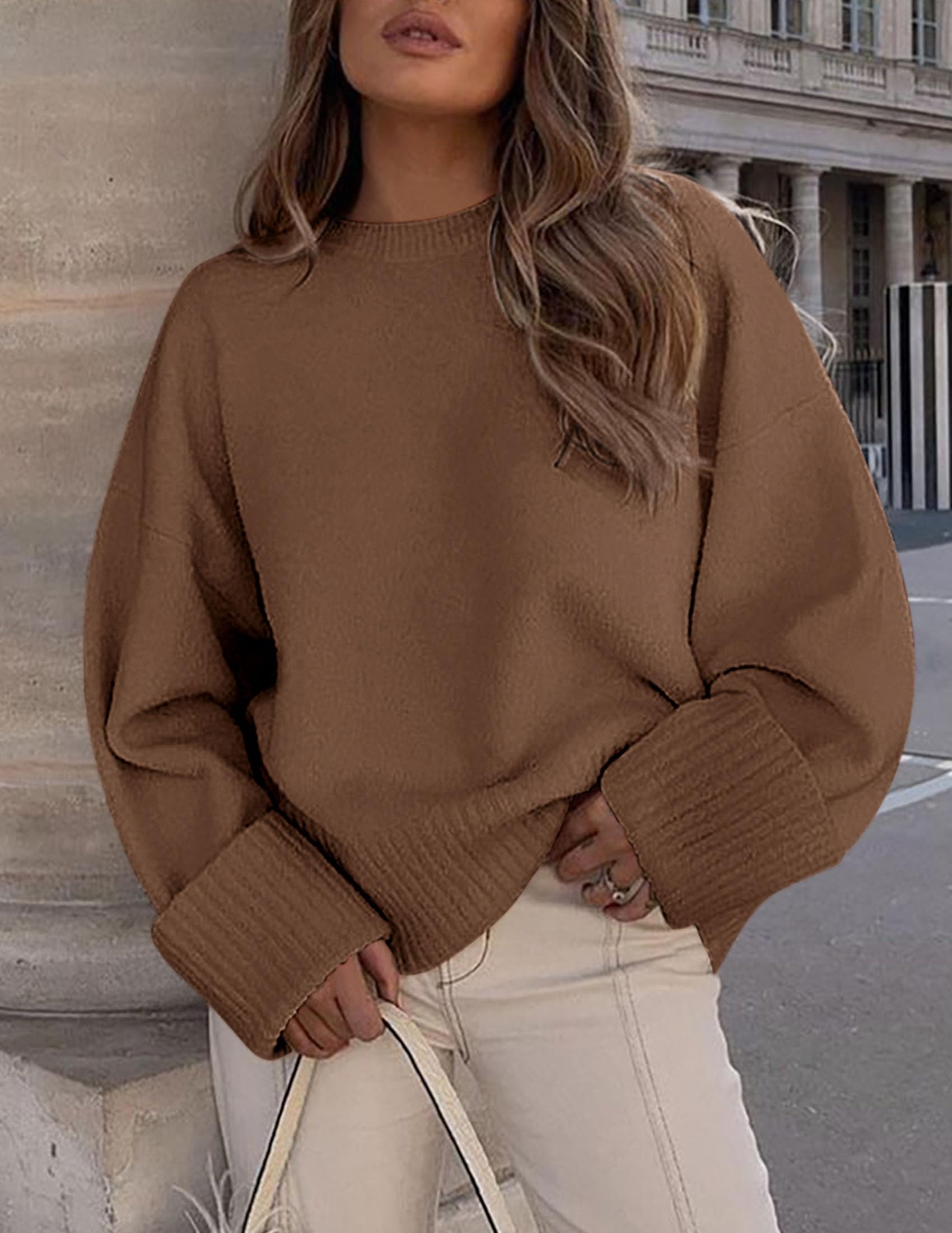 PRETTYGARDEN Women's Fall Oversized Sweaters Casual Crewneck Pullover Long Sleeve Fuzzy Chunky Knit Tops Blouse