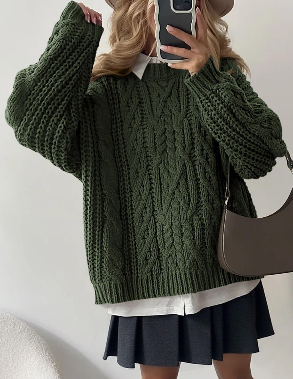 PRETTYGARDEN Women's Oversized Fall Sweaters Casual Long Sleeve Crewneck Chunky Cable Knit Pullover Tops Winter Clothes