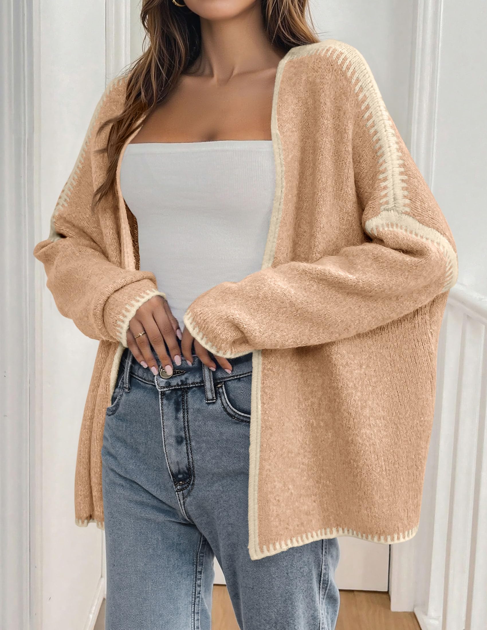 PRETTYGARDEN Womens Oversized Cardigan Sweaters Fall Long Lantern Sleeve Knit Open Front Lightweight Sweater