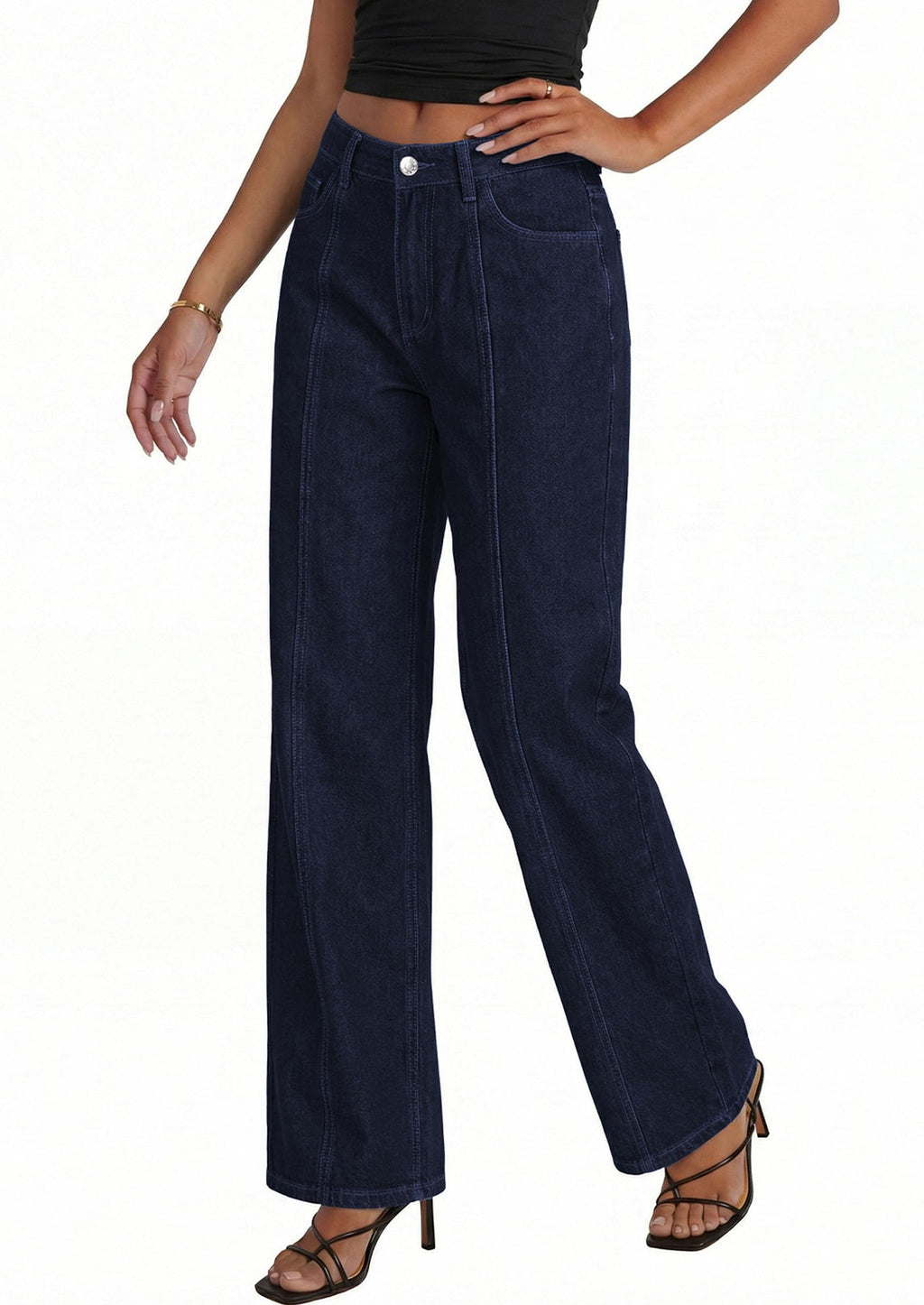 PRETTYGARDEN Women's Wide Leg Jeans High Waisted Stretchy Baggy Seamed Front Denim Palazzo Pants Summer Fashion Clothes