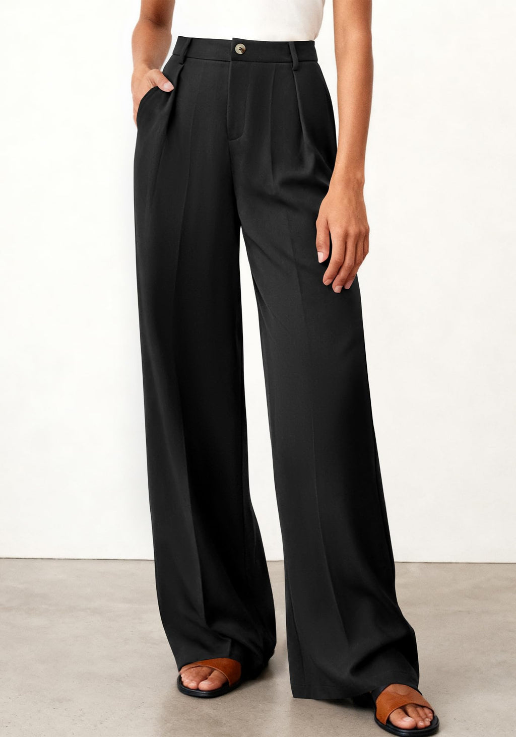 BTFBM Wide Leg Pants Woman High Waisted Button Business Casual Dressy Trousers Office Work Palazzo Pants Pockets