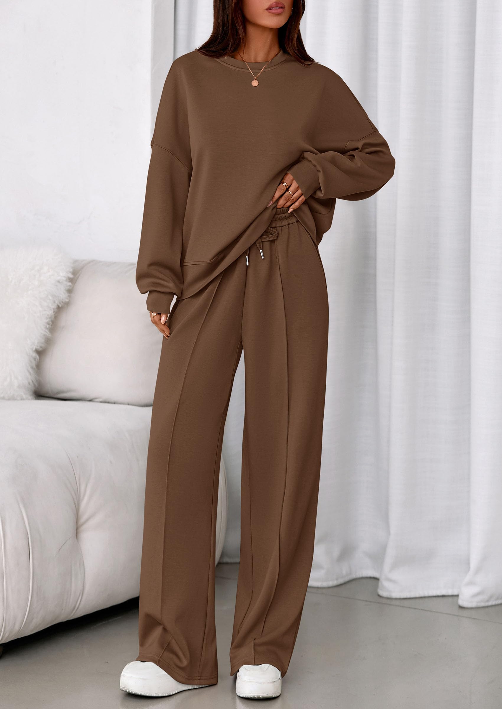 PRETTYGARDEN 2 Piece Sets For Women Fall Trendy Long Sleeve Sweatshirt Wide Leg Pants Loungewear Set Matching Sweatsuit