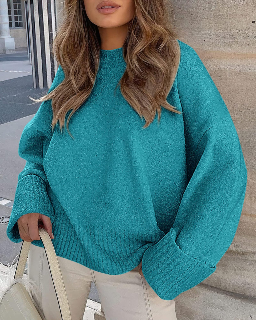 PRETTYGARDEN Women's Fall Oversized Sweaters Casual Crewneck Pullover Long Sleeve Fuzzy Chunky Knit Tops Blouse