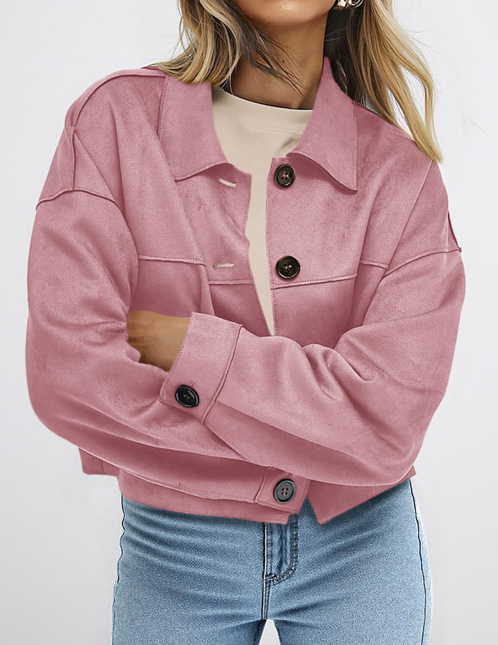 PRETTYGARDEN Women's Faux Suede Cropped Jacket Casual Lightweight Fall Fashion Winter Coats Outerwear Trendy Clothes