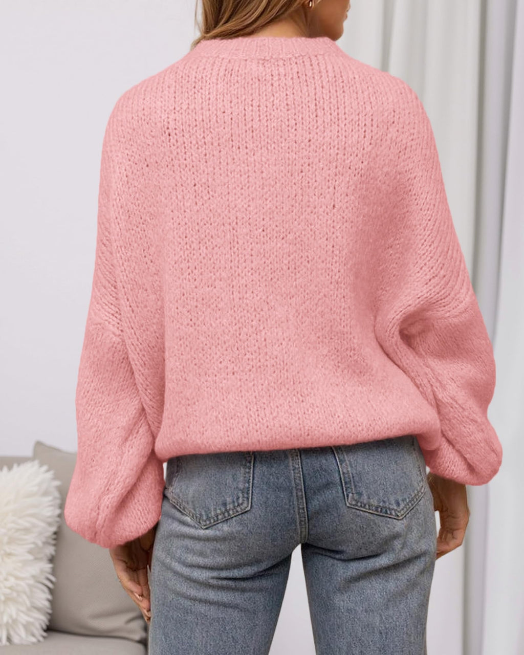 BTFBM Sweaters for Women Fall Crew Neck Lantern Long Sleeve Oversized Sweater Casual Knit Winter Pullover Tops