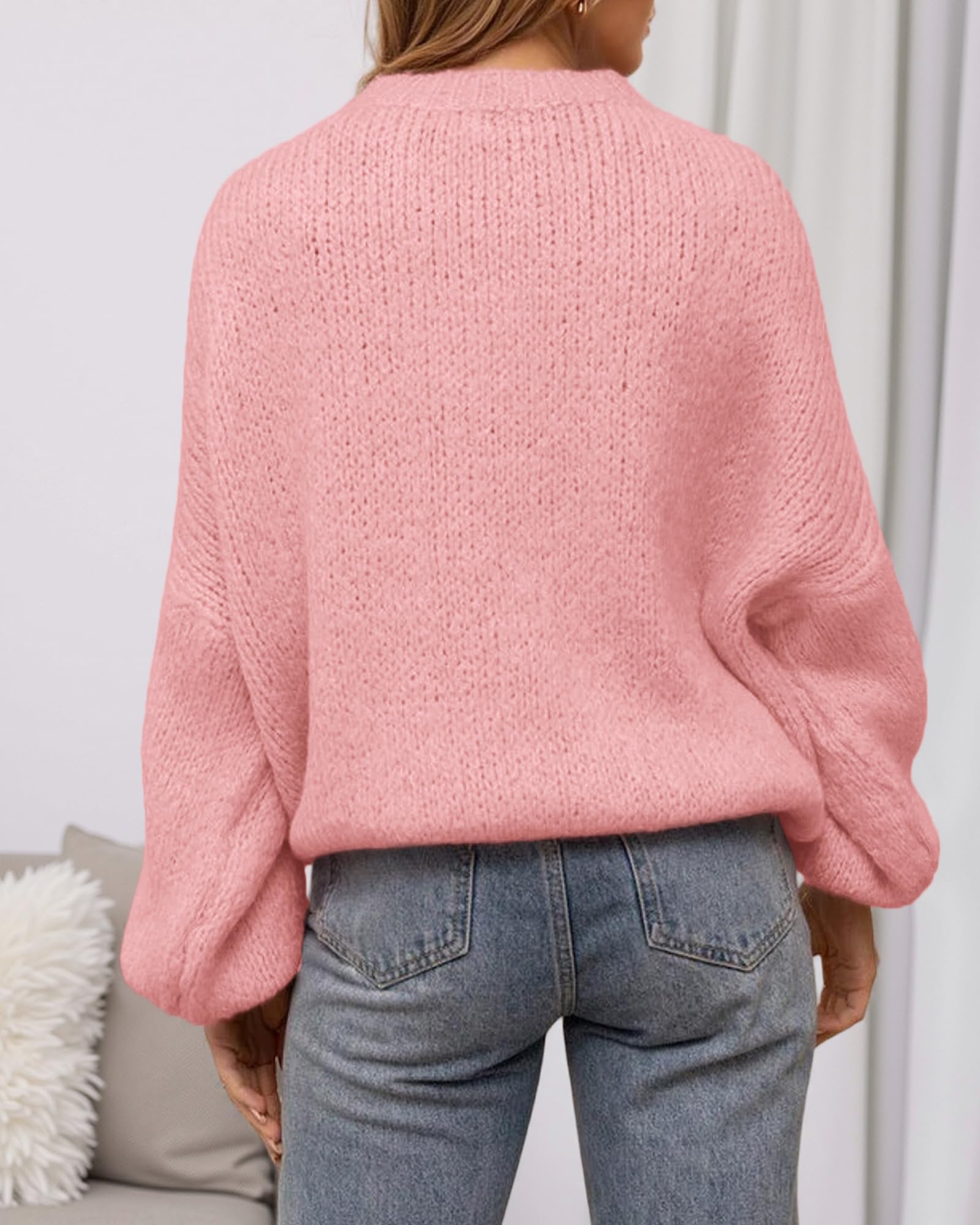 BTFBM Sweaters for Women Fall Crew Neck Lantern Long Sleeve Oversized Sweater Casual Knit Winter Pullover Tops