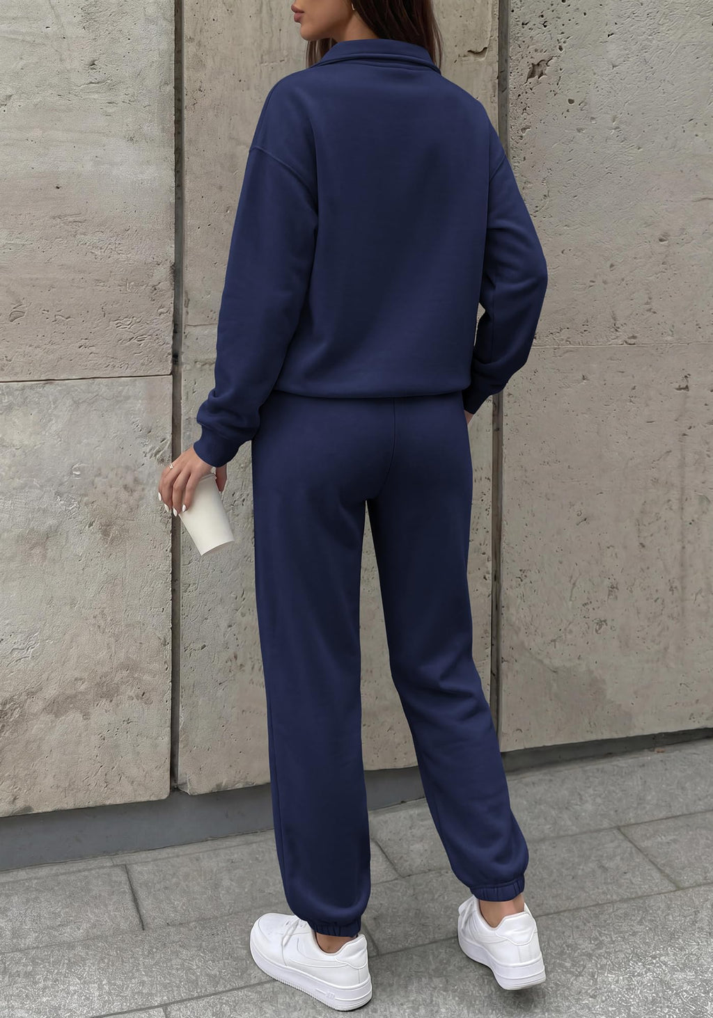 BTFBM Womens 2 Piece Outfits Sweatsuit Fleece Lounge Sets Quarter Zip Pullover Sweatshirt,Baggy Jogger Sweatpants,Fall Fashion Clothing,Airport Travel Matching Sweat Set