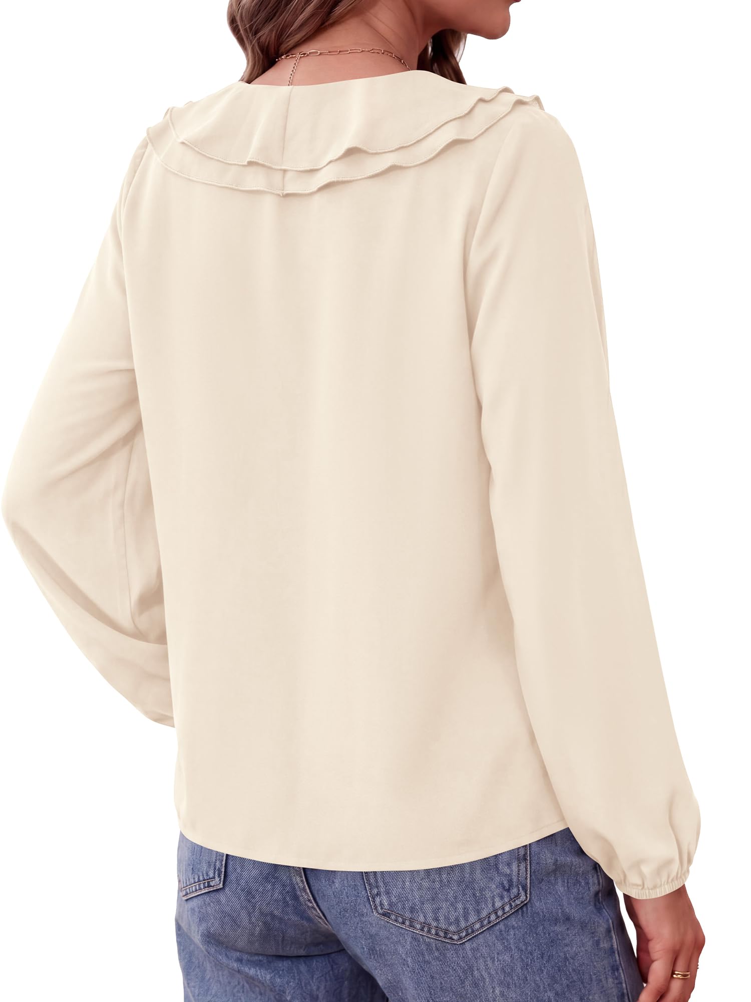 BTFBM Womens Fall Tops Ruffle Blouses Dressy Casual | Double Ruffled Collar V Neck Long Sleeve Shirts, Lightweight Fashion Clothing Trendy, Daily Business Office Work Clothes