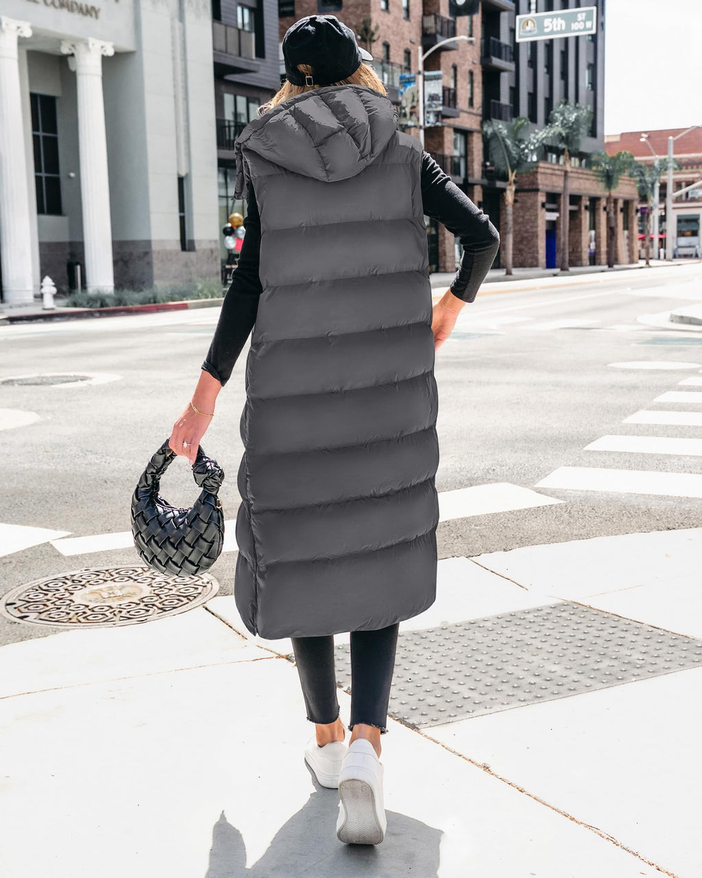 BTFBM Long Puffer Vest Women Quilted Hooded Button Down Zip Up Sleeveless Vests Outerwear Padded Jacket Fall Winter Coat