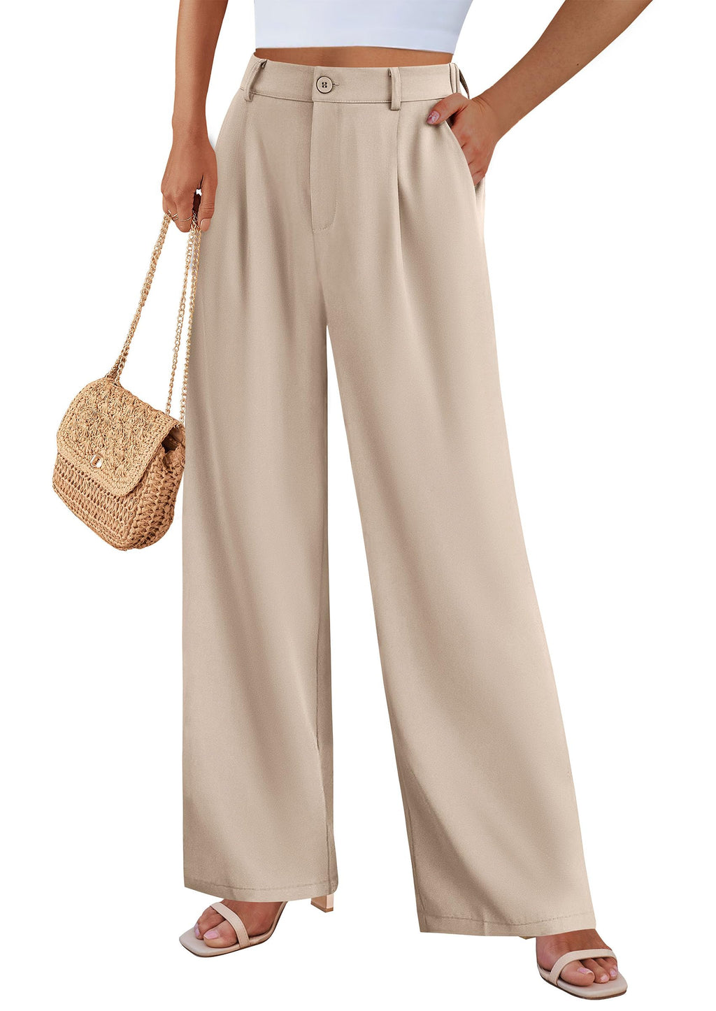 PRETTYGARDEN Wide Leg Pants for Women Trendy Fall High Waisted Business Casual Outfits Work Pant Trousers
