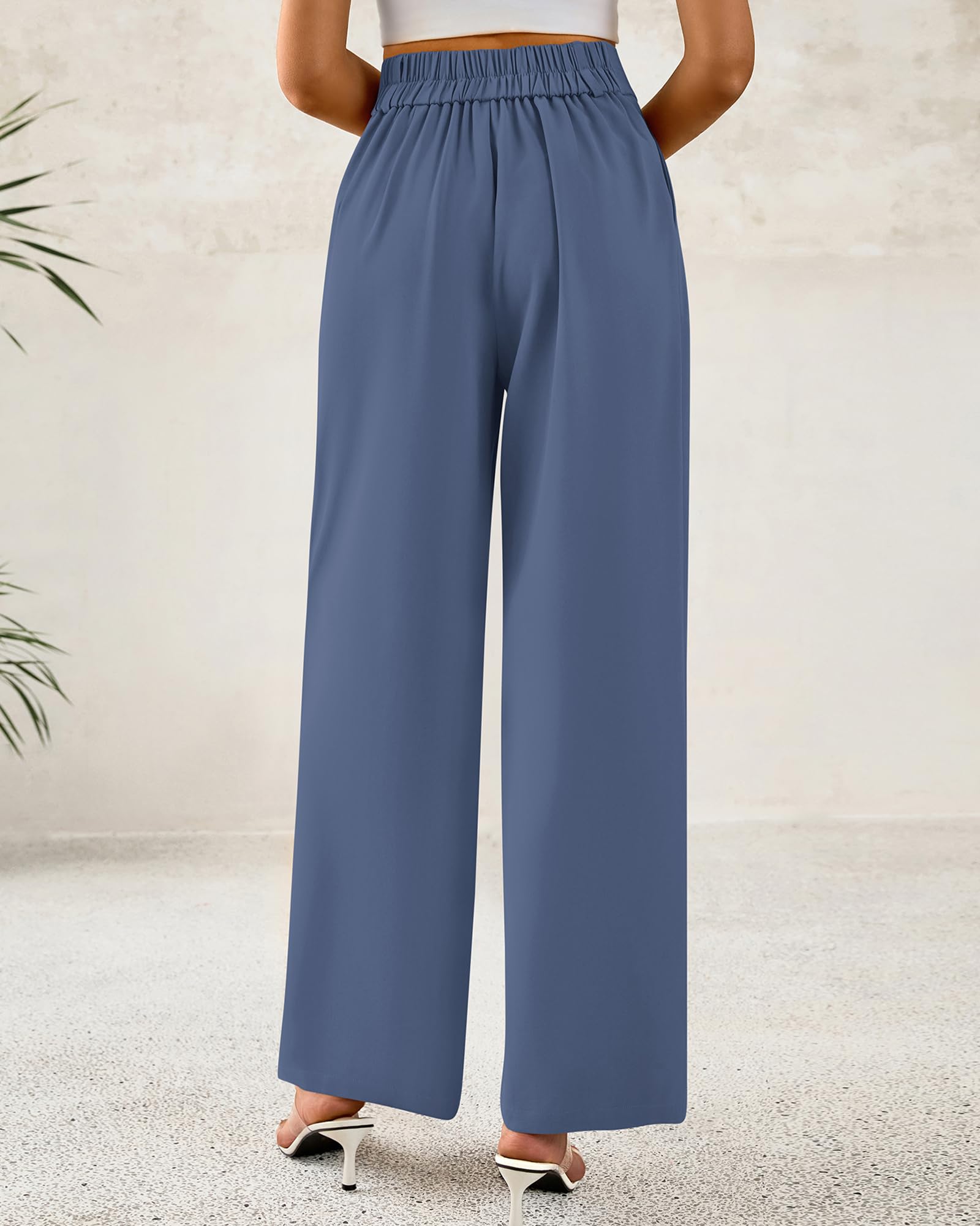 BTFBM Women Wide Leg Dress Pants High Waisted Button Pleated Business Casual Trousers Office Work Palazzo Pants