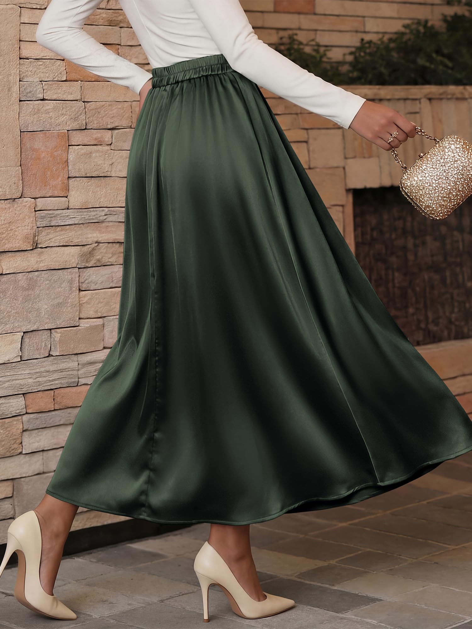 BTFBM Satin Skirts for Women Summer Elegant Flowy A-Line Cocktail Formal Silk Spring Maxi Skirt Night Out Outfits