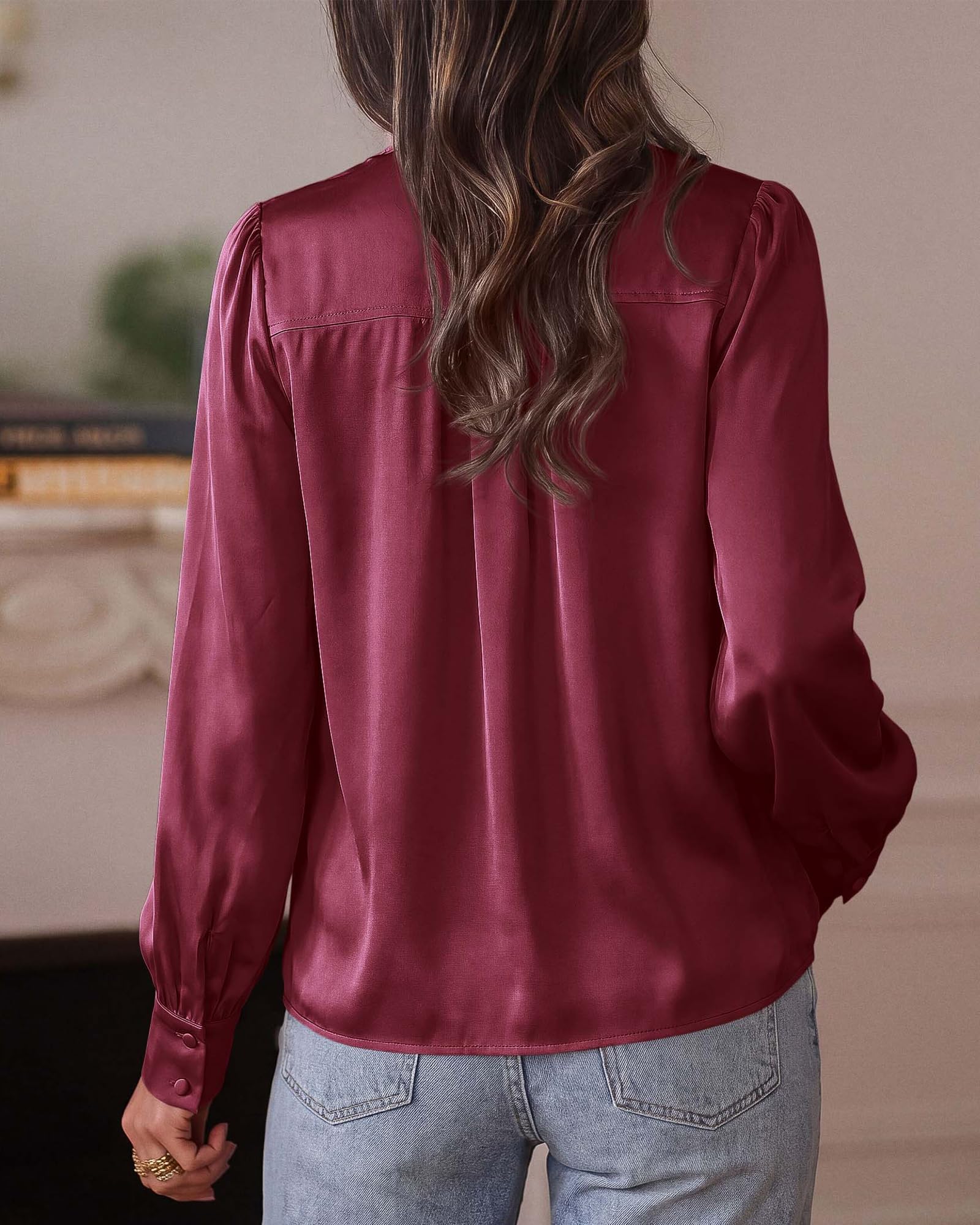 BTFBM Satin Blouses for Women Dressy Casual | Lightweight,V Neck,Long Sleeve Tops,Going Out Outfits,Fall Fashion Clothing