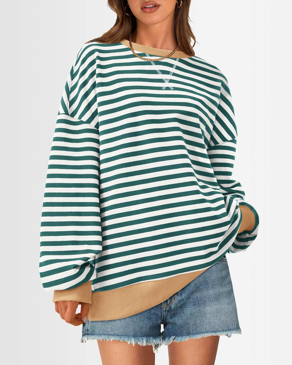 BTFBM Sweatshirt For Women Summer Crewneck Long Sleeve Oversized Striped Pullover Tops Y2K Clothes Workout Shirt