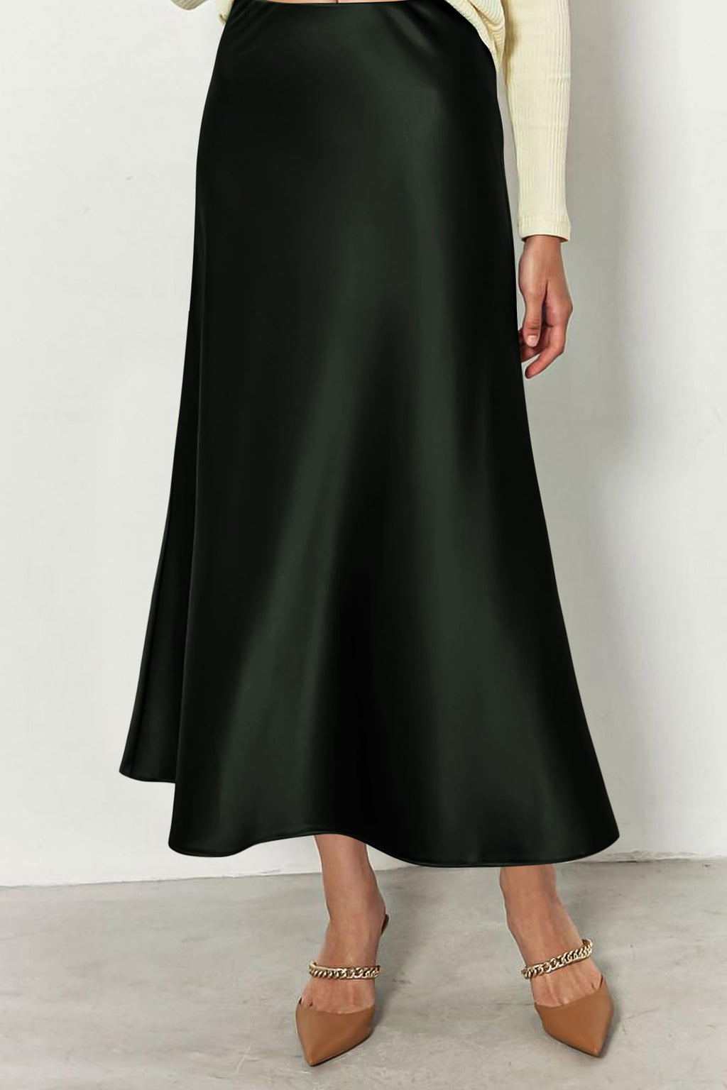 PRETTYGARDEN Women's Satin Skirts Dressy Casual Fall High Waisted Cocktail Wedding Flowy Elegant A Line Midi Skirt