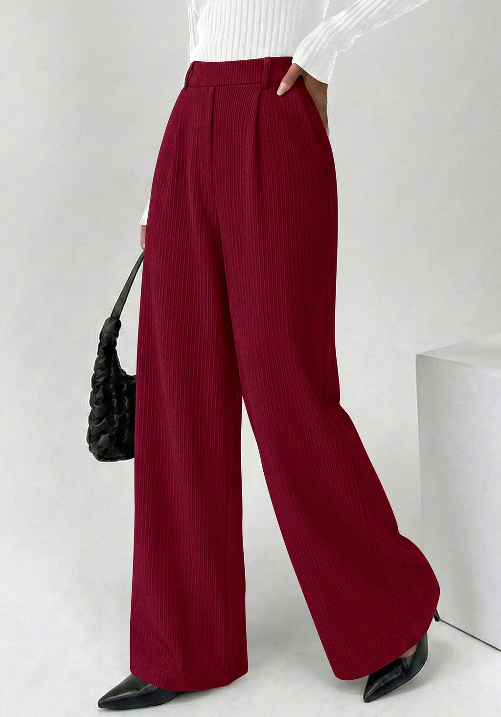 BTFBM Wide Leg Pants for Women Dressy Work Business Casual Elastic High Waisted Trousers Ribbed Lounge Palazzo Pants