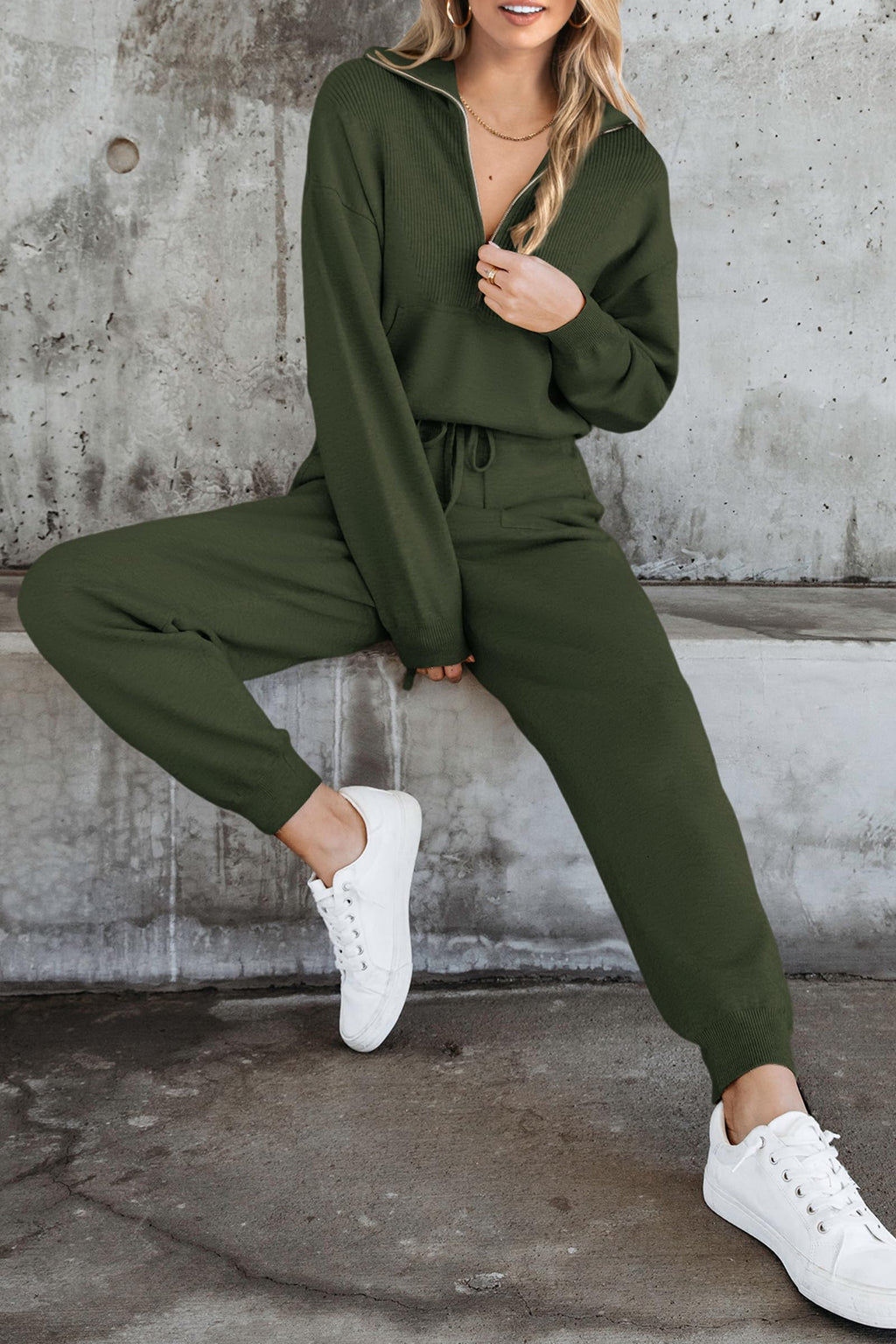 PRETTYGARDEN Women's 2 Piece Sweater Set Pullover Zip Up Sweatshirt Jogger Sweatpants Tracksuit Casual Outfit