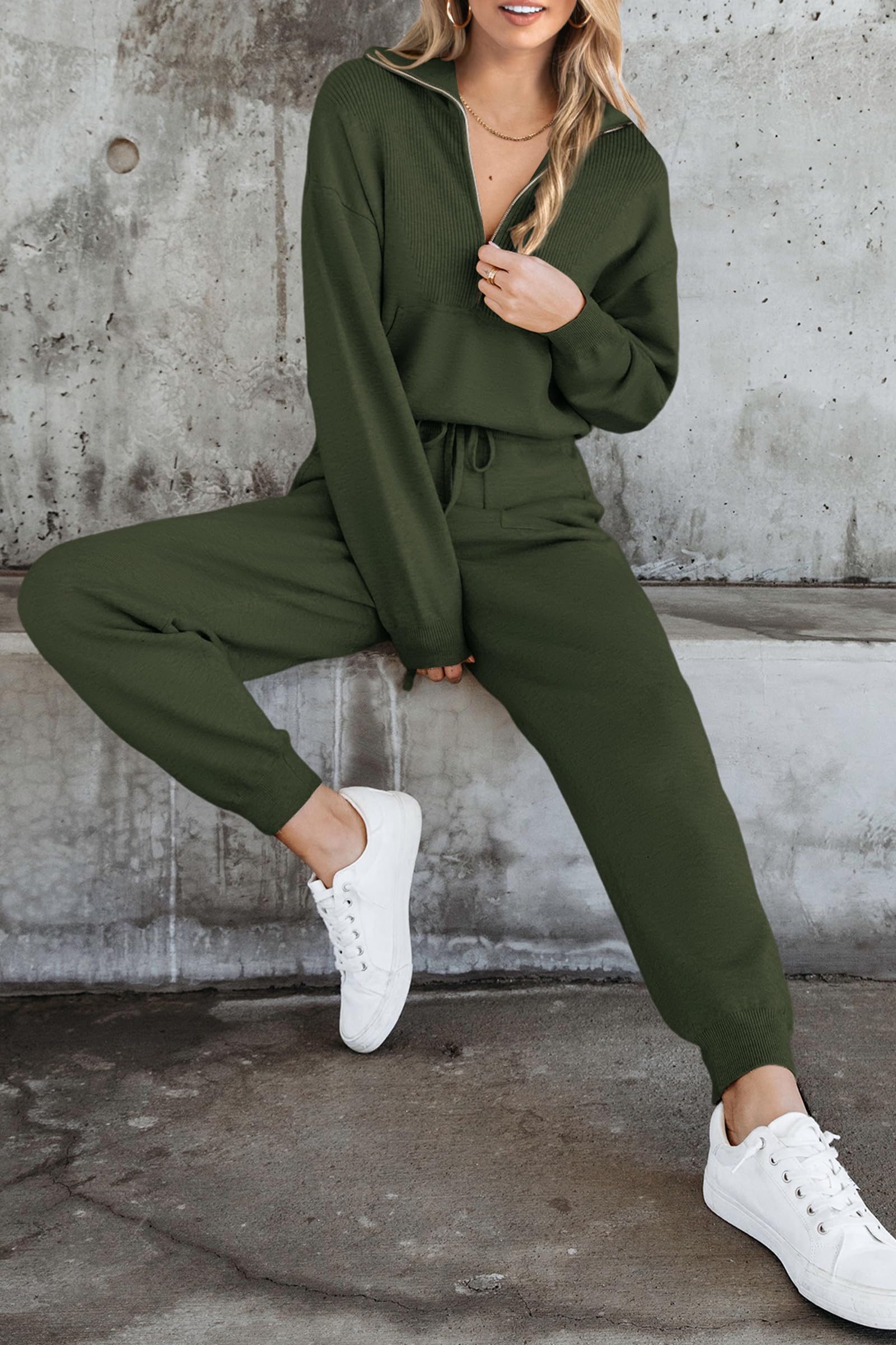 PRETTYGARDEN Women's 2 Piece Sweater Set Pullover Zip Up Sweatshirt Jogger Sweatpants Tracksuit Casual Outfit