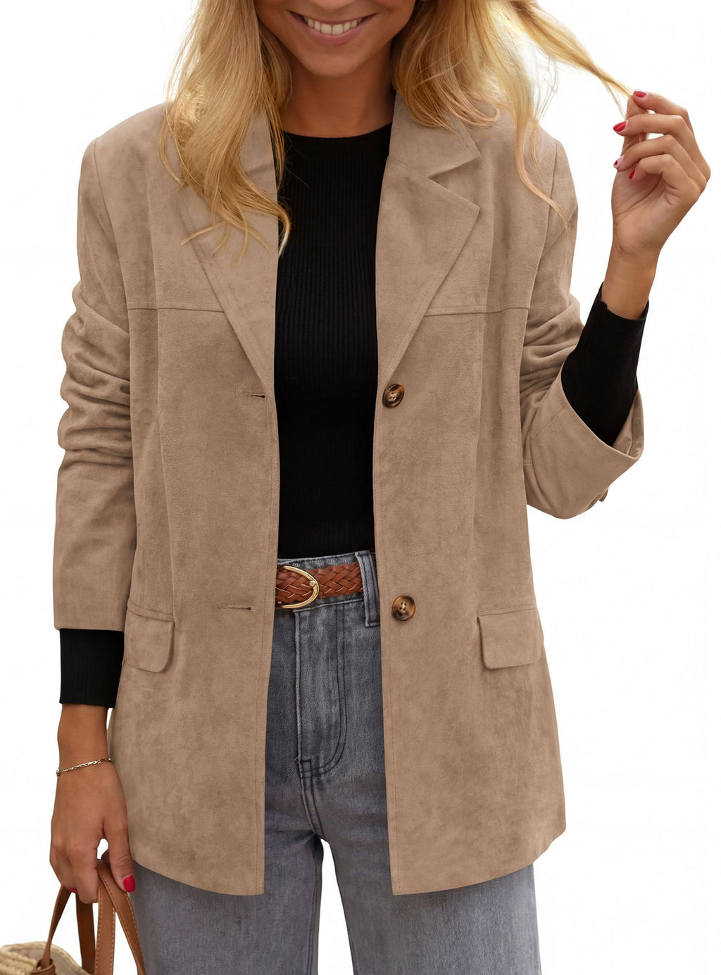 PRETTYGARDEN Women's Faux Suede Western Blazer Jacket